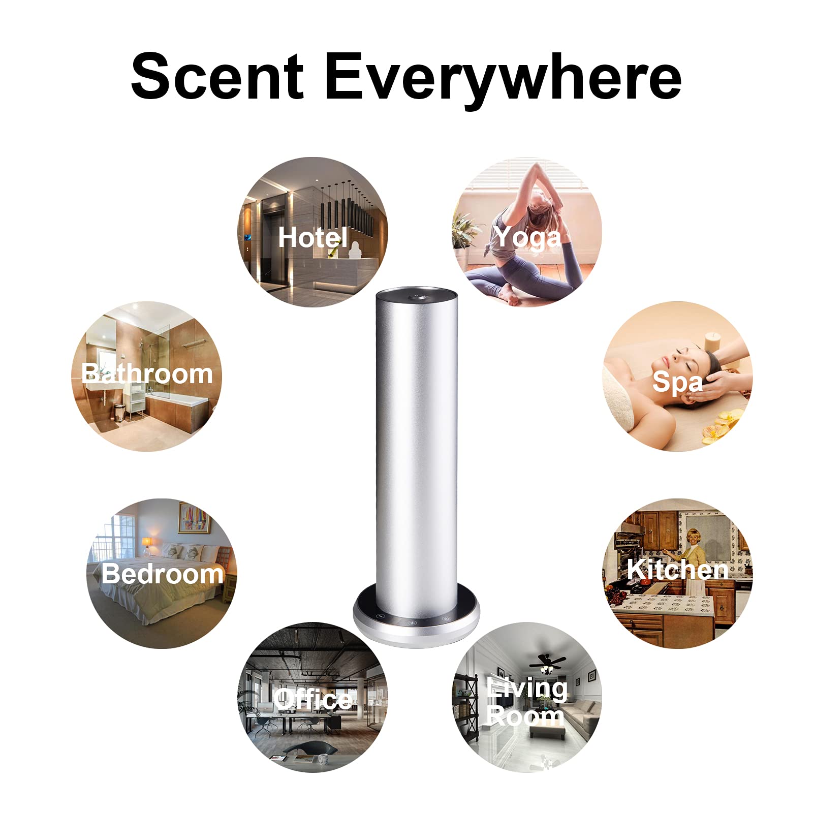 Premium Bluetooth Aromatherapy Essential Oil Diffuser - Waterless Fragrance Diffuser for Home, Office & Spa - Cold Air Scent Machine with Wireless Music Sync (Silver) | Perfect for Relaxation, Yoga & Stress Relief