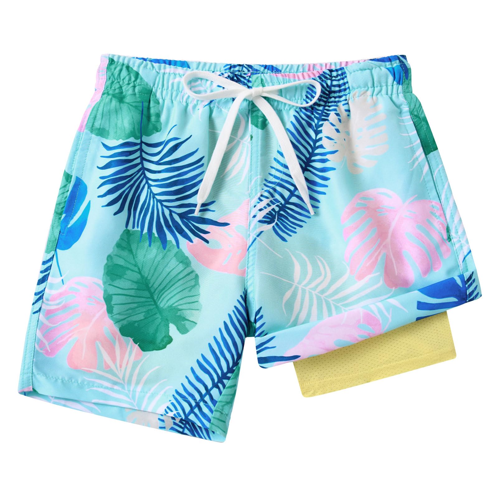 **Boys Quick Dry Swim Trunks with Compression Liner - Kids Bathing Suits & Boxer Briefs for Swimming, Beach & Pool (Ages 7-20 Years)**