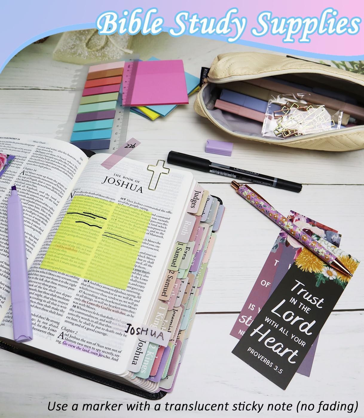 PartyGalore Bible Study Journaling Kit with Tabs, Highlighter, Pen Case & Bookmark - Christian Annotation Supplies for Women & Students - Perfect for Bible Study Groups, Church Gifts & Personal Devotion