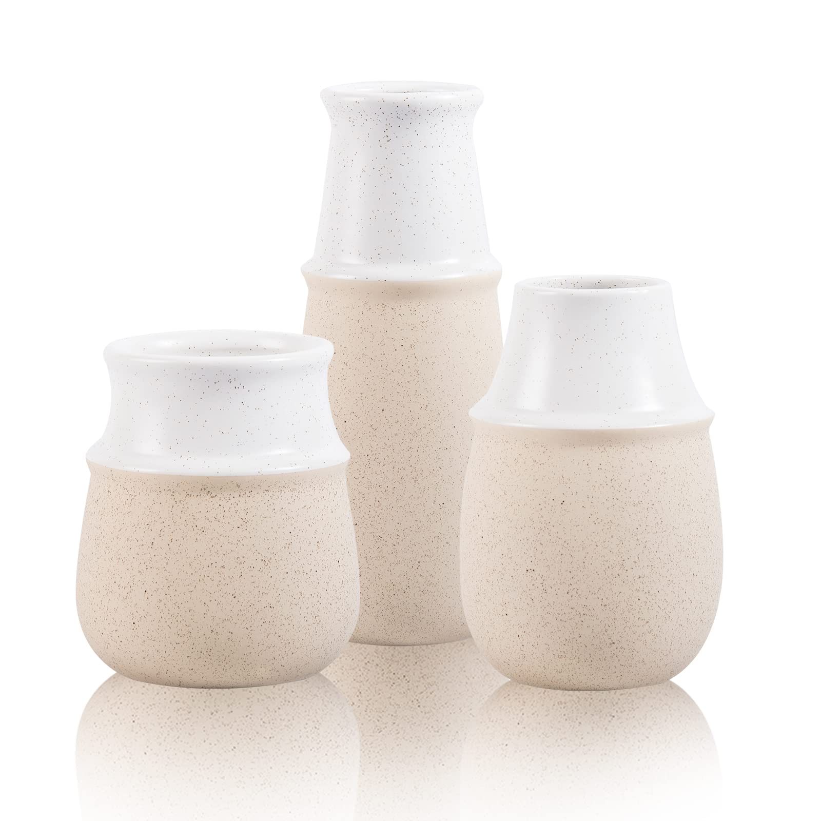 Modern Farmhouse Ceramic Vase - Rustic Pampas Grass Flower Vase for Home Decor, Beige - Perfect for Living Room, Bedroom, and Wedding Centerpiece Decorations