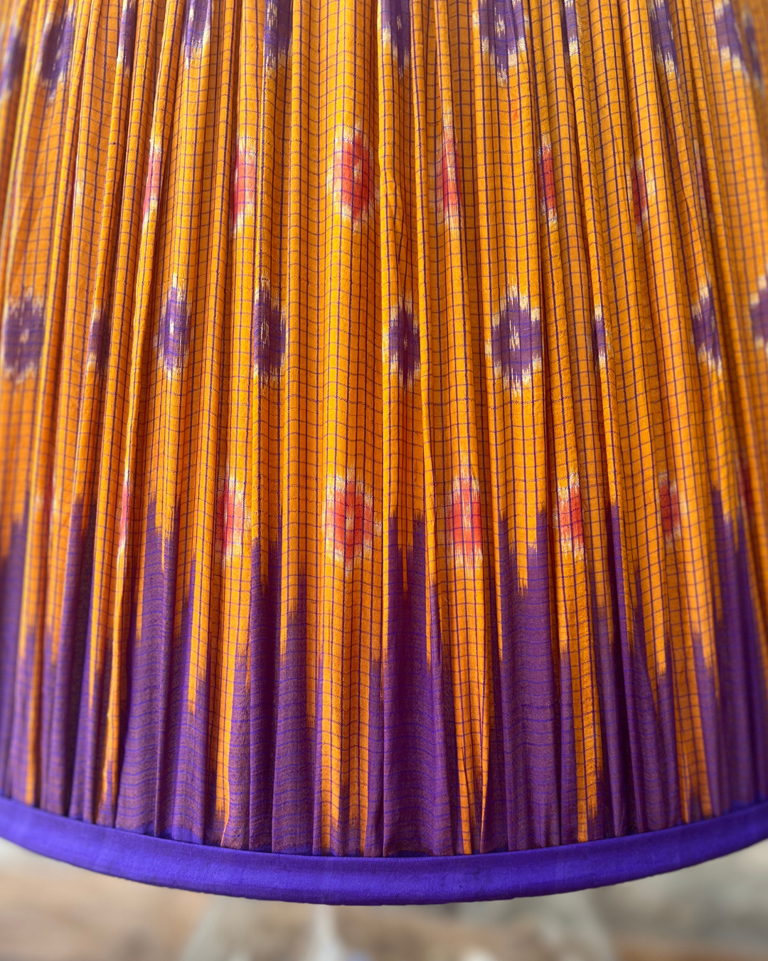 51cm Orange and Purple Silk Sari Lampshade - Elegant Handmade Home Decor for Living Room, Bedroom, or Boho Wedding Decorations
