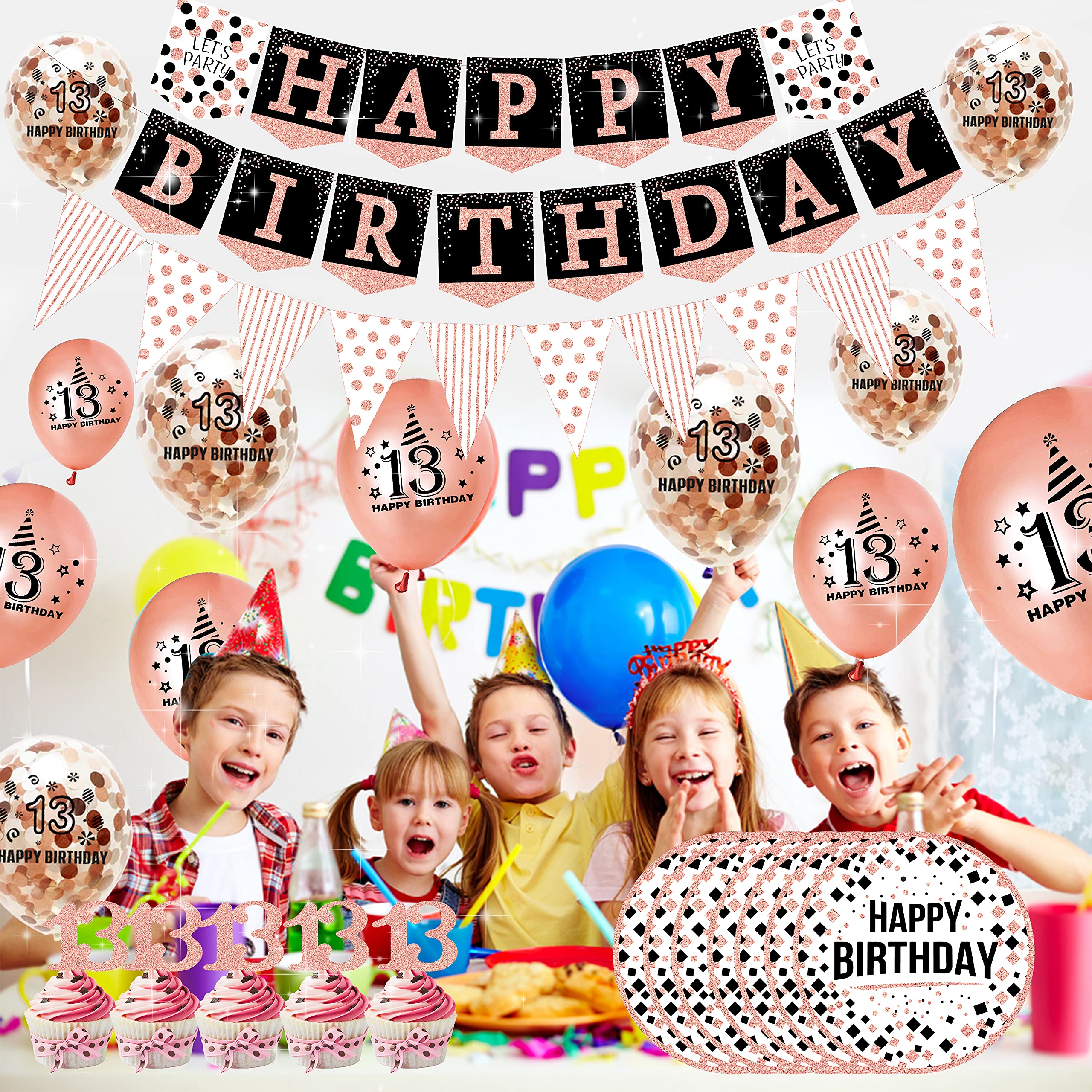 Rose Gold 13th Birthday Party Decorations for Girls - Happy Birthday Banner, Balloons, Party Supplies | Perfect for Teen Birthday Celebrations & Decor