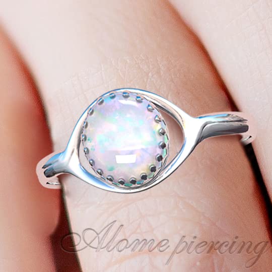 White Opal Ring for Women | 925 Sterling Silver 8mm Opalite Ring | Elegant Jewelry Gift Box for Weddings, Engagements, Birthdays & Special Events | Perfect for Everyday Wear, Date Nights & Formal Occasions