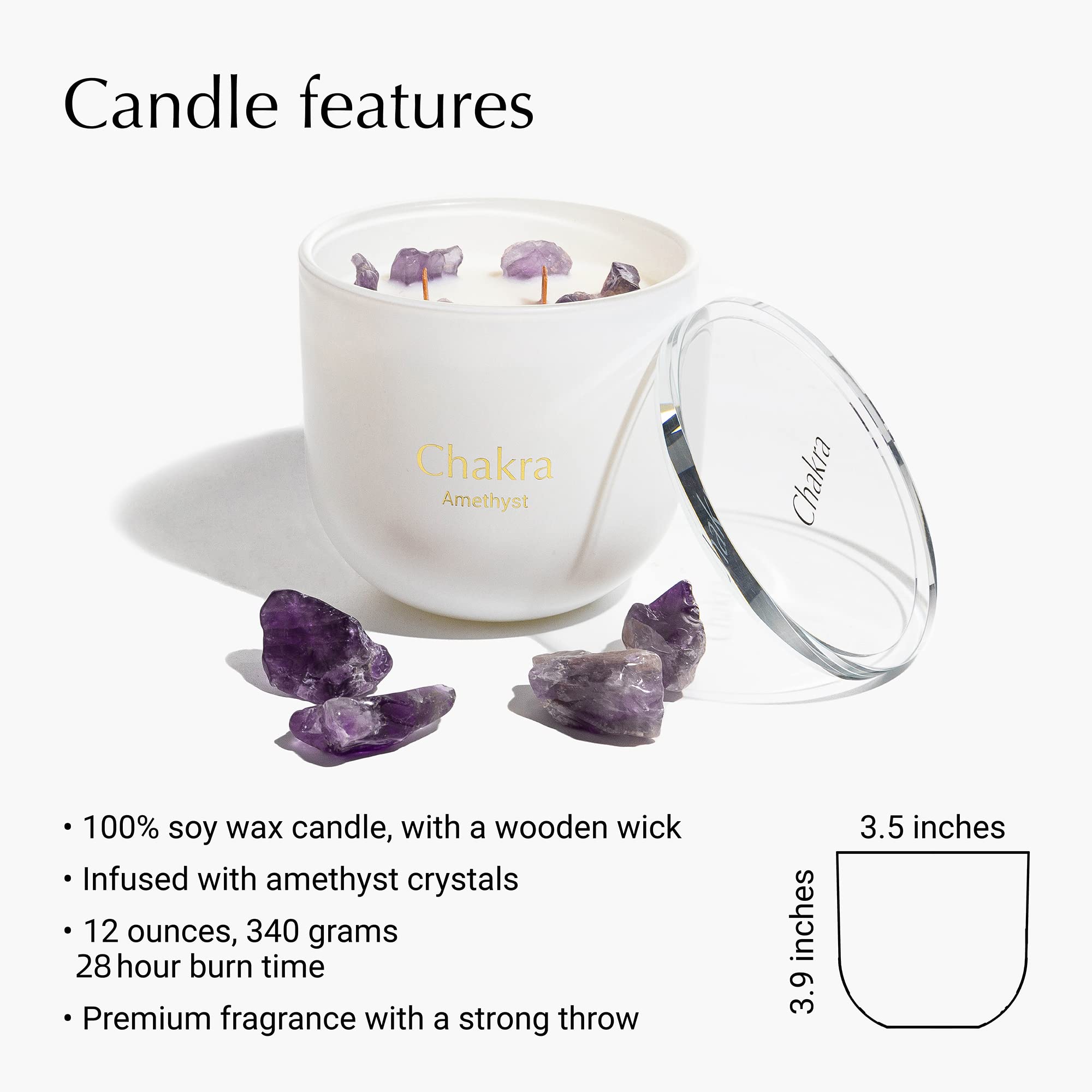 Amethyst Quartz Healing Crystal Candle with Wooden Wick - 12oz Aromatherapy Scented Candle with Real Crystals, Crackling Sound & Relaxing Fragrance - Perfect Gift for Women, Meditation, Yoga & Home Decor