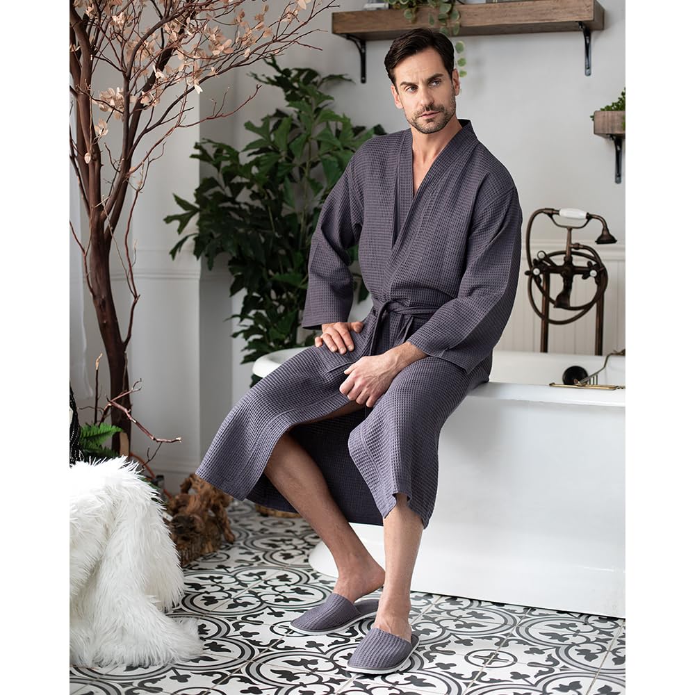 Premium Men's Cotton Waffle Bathrobe - Ultra Soft SPA Luxury Robe for Men | Home Relaxation, Hotel Style Comfort & Gift for Him