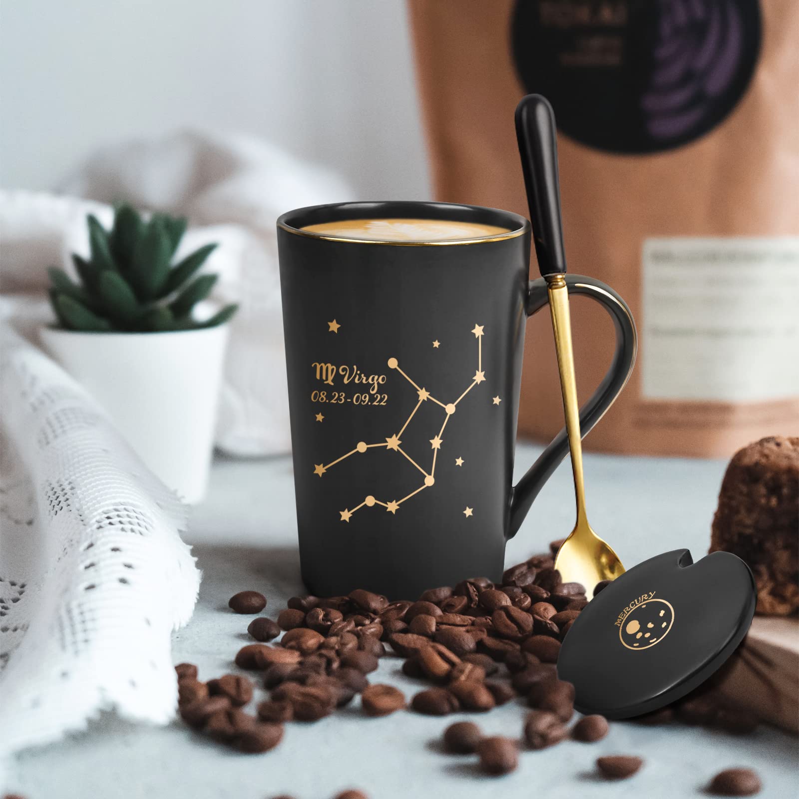 Virgo Zodiac Coffee Mug - 14oz Black Constellation Astronomy Cup with Gift Box | Perfect Virgo Birthday Gifts for Women, Girls, Teens & Friends | Ideal for Horoscope Lovers, Office Use, Home Decor & Coffee Enthusiasts