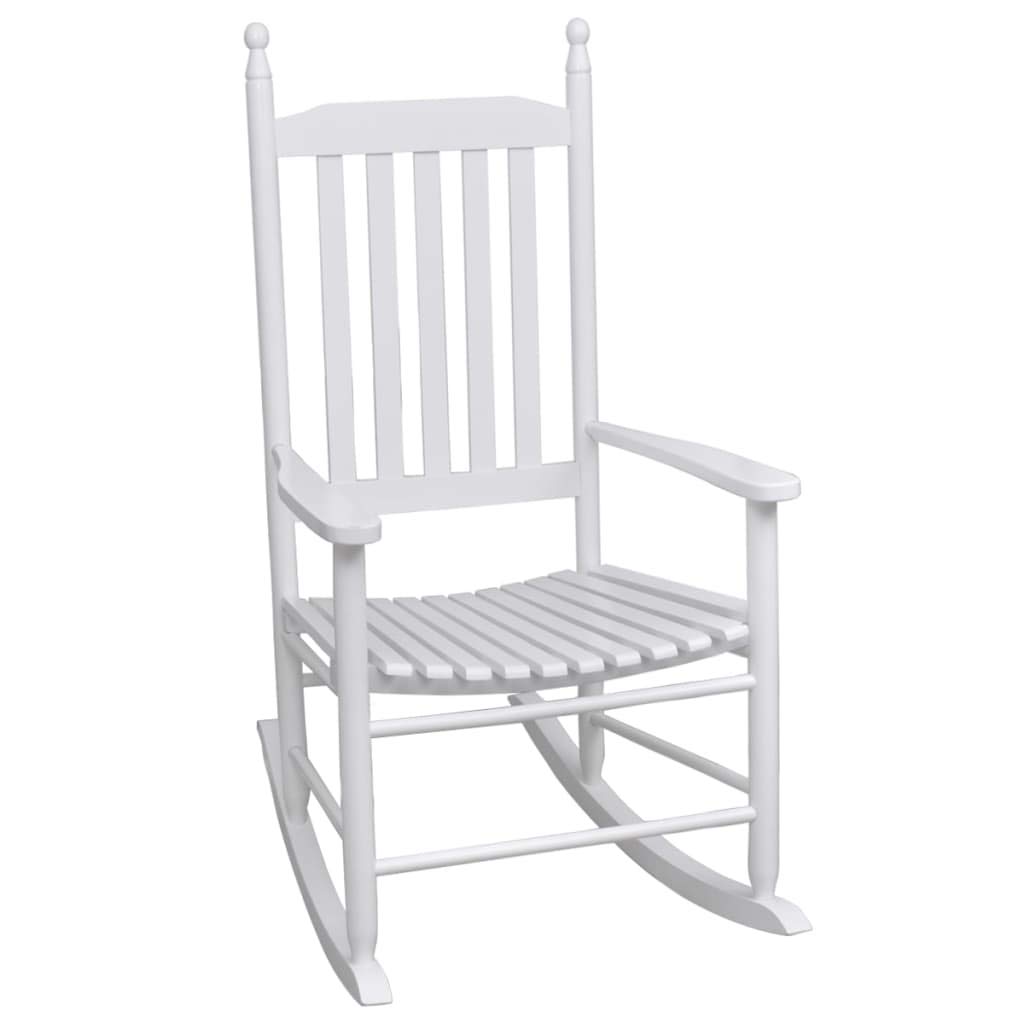 White Wooden Rocking Chair with Curved Seat - Unfade Memory Collection - Perfect for Nursery, Living Room & Porch Relaxation