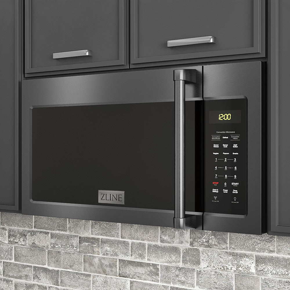 ZLINE 30 Inch Black Stainless Steel Over the Range Convection Microwave Oven with Traditional Handle - Perfect for Modern Kitchens & Small Space Cooking (Model MWO OTR H BS)