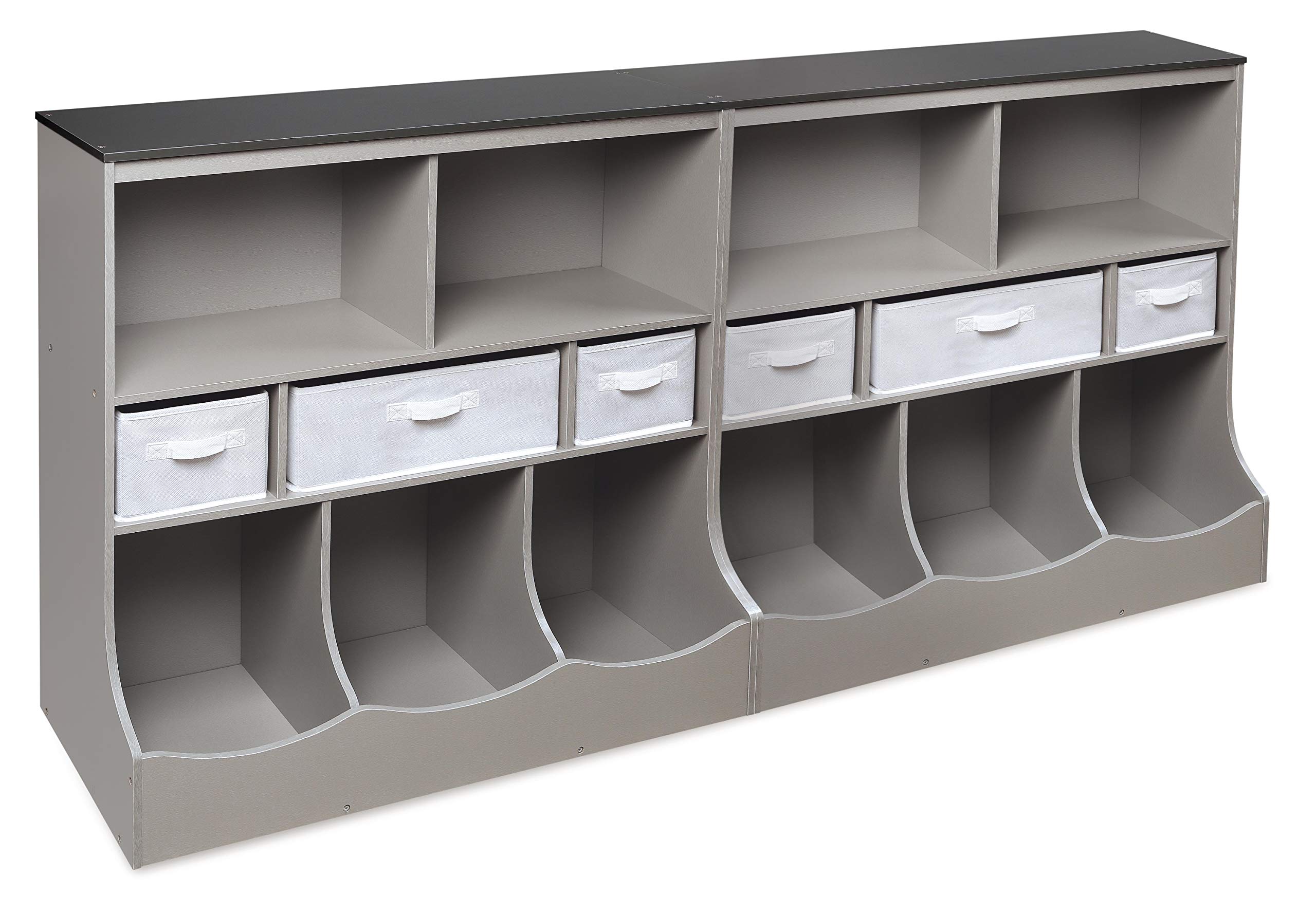 Badger Basket Combo Bin Toy Storage Unit & Book Shelf for Kids with 3 Bins - Woodgrain Gray | Kids Room Organization, Nursery Storage, Playroom Decor