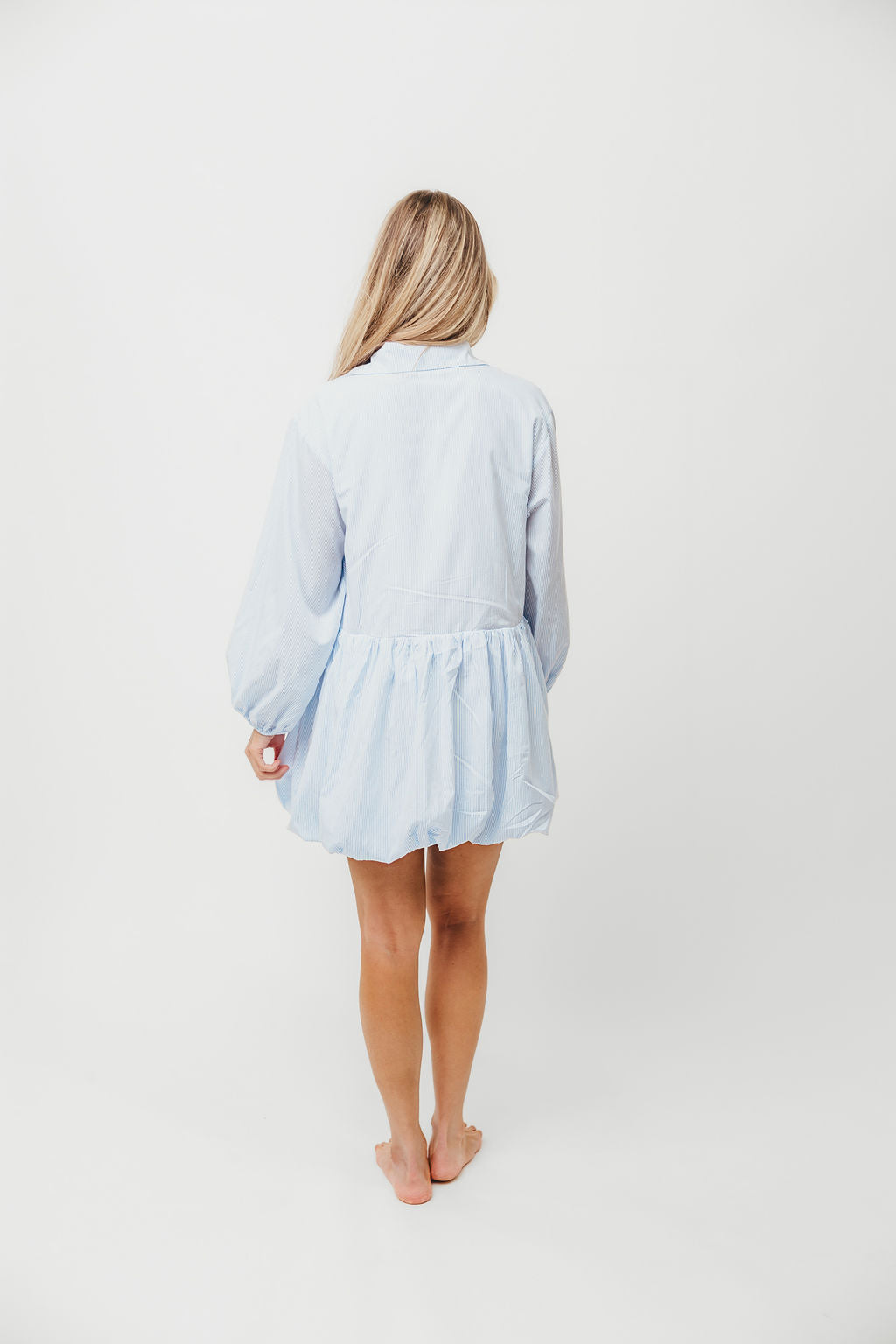 Kyle Bubble Hem Mini Shirt Dress in Sky Blue - Casual Summer Flowy Short Sleeve Dress for Women, Perfect for Beach, Vacation, and Date Night Outfits