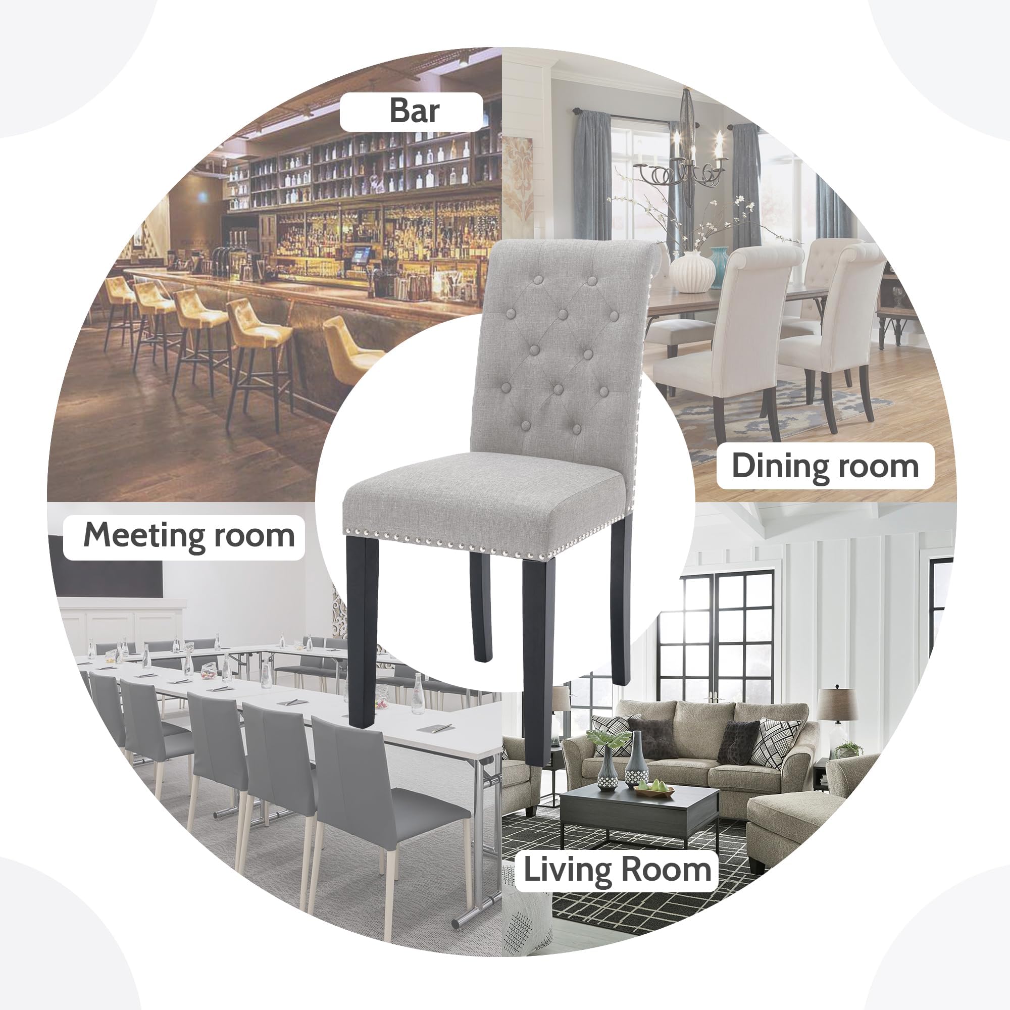 Westice 6-Piece Upholstered Fabric Dining Chair Set with Nailhead Trim & Rubber Wood Legs - Modern Kitchen & Dining Room Chairs for Small Spaces - Perfect for Apartments, Breakfast Nooks & Compact Dining Areas (Light Gray)