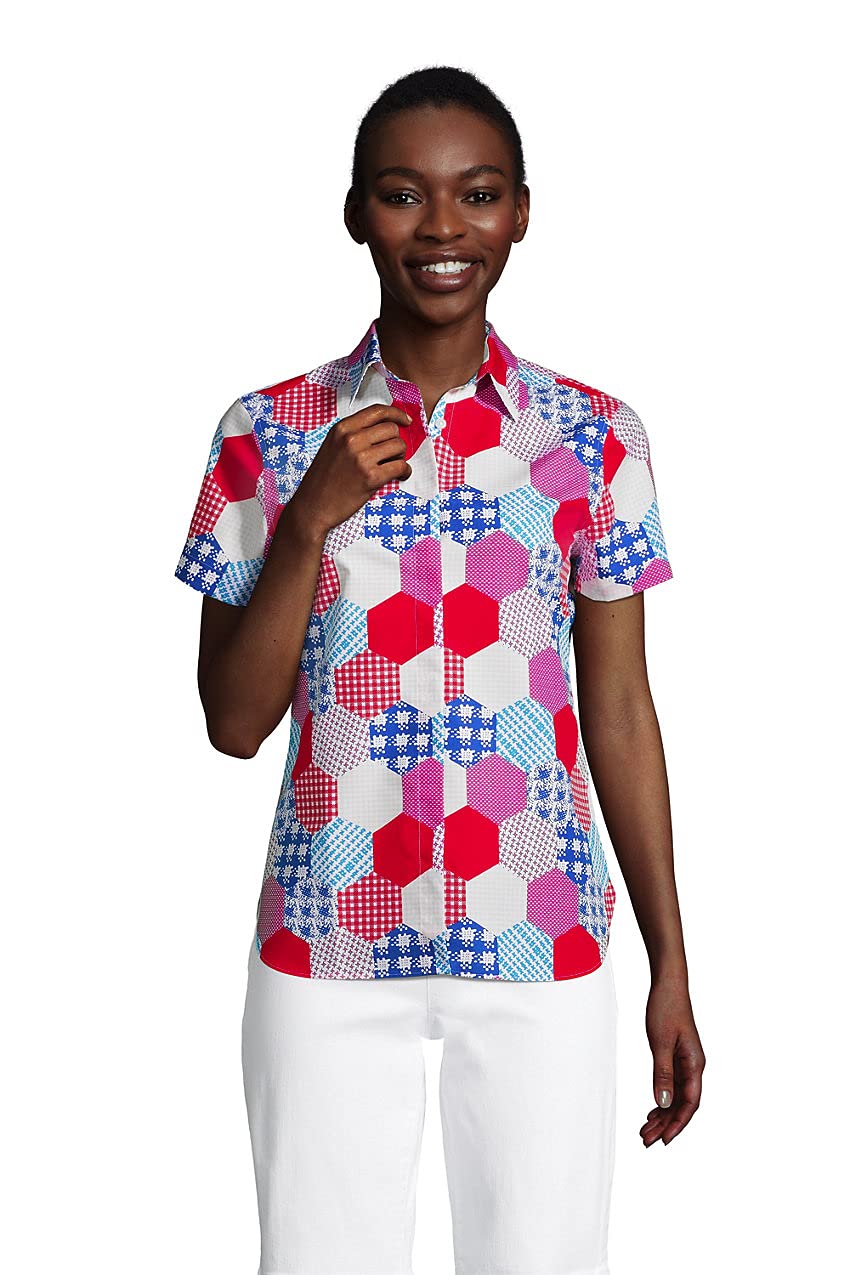 Lands' End Women's Tall Short Sleeve No Iron Shirt - Wrinkle-Free Comfort for Office & Casual Wear