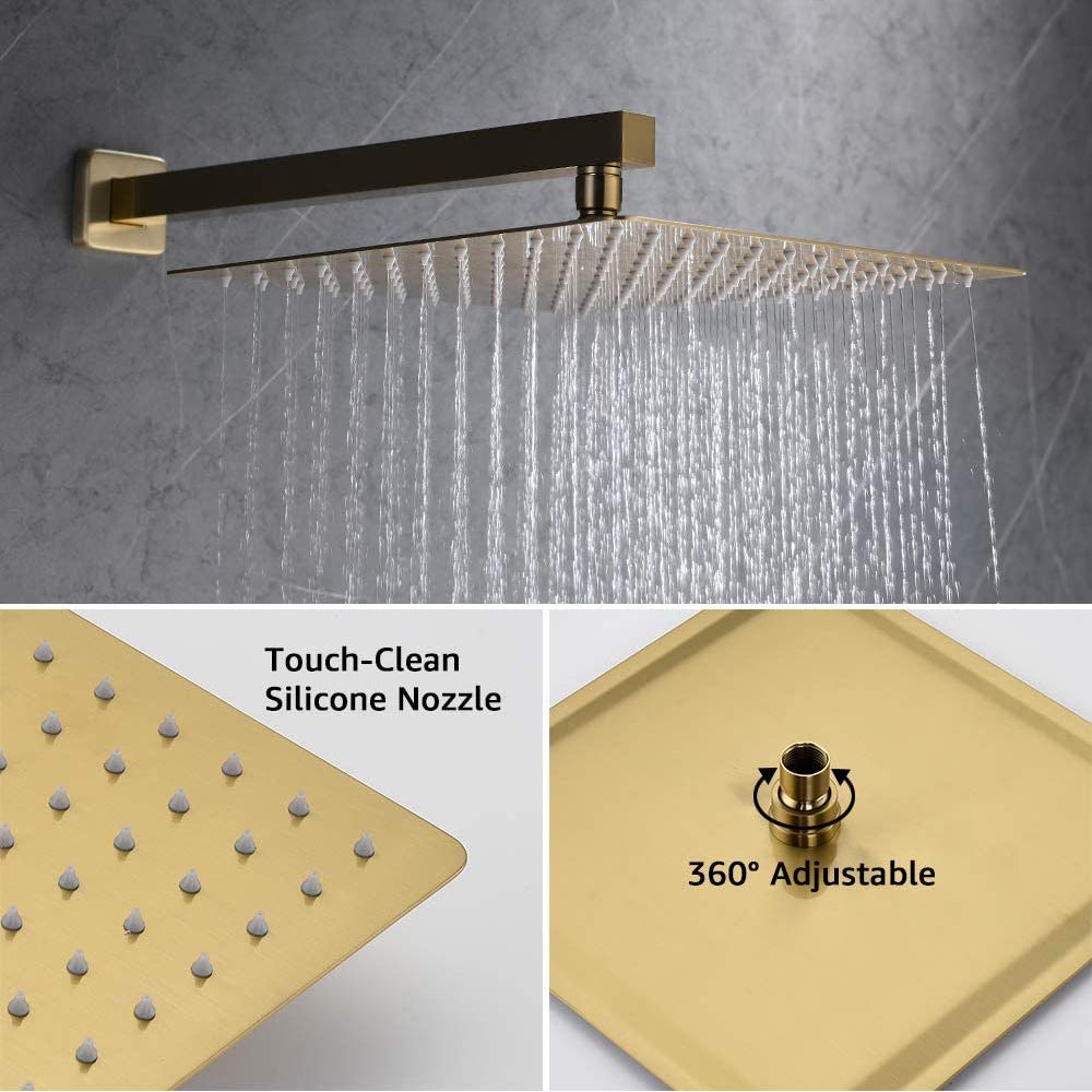 Premium Iriber Champagne Bronze Rain Shower System with Waterfall Tub Spout - 3-Function Brushed Gold Shower Faucet Set Includes 12 Inch Rainfall Shower Head & Handheld Spray - Brushed Brass Shower Trim Kit (Valve Included) - Perfect for Luxury Bathroom Renovations & Spa-Like Shower Experience