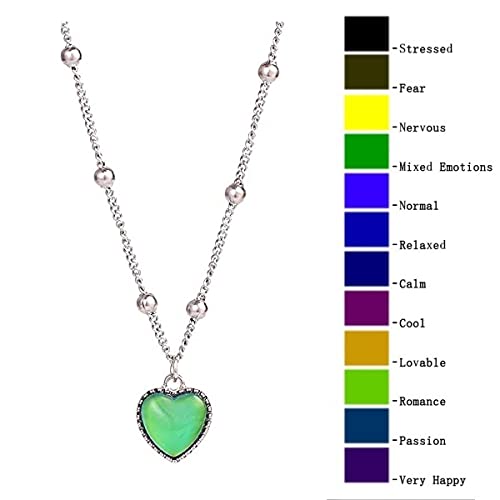 Temperature Sensitive Color Changing Heart Pendant Necklace - Glass Bead Chain with Love Charm for Women | Perfect for Valentine's Day, Anniversary & Romantic Gifts