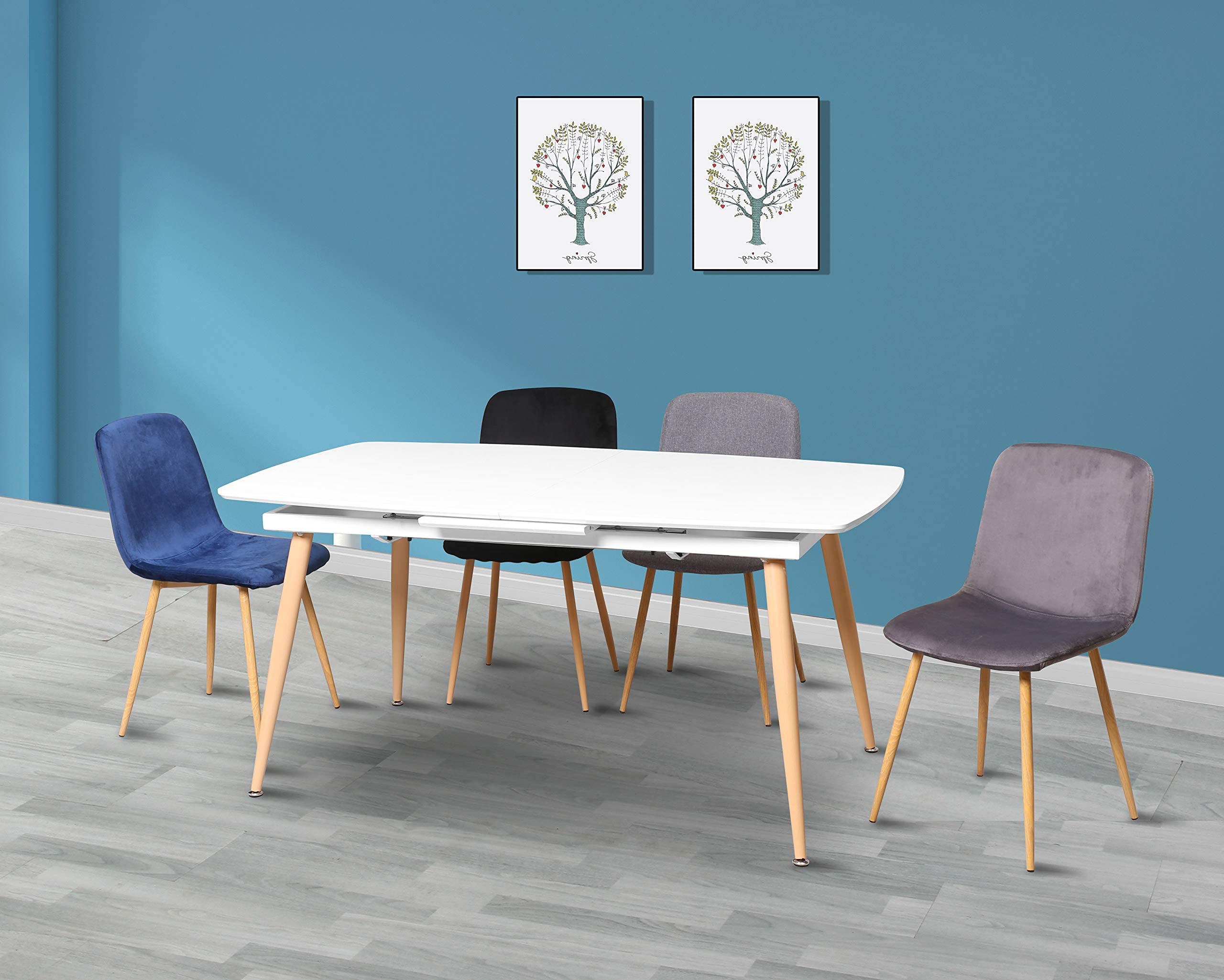 Velvet Upholstered Dining Chairs Set of 4 - Modern Mid-Century Style Side Chairs with Sturdy Metal Legs, Soft Gray Fabric for Kitchen, Dining Room, Bedroom & Living Room - Perfect for Family Gatherings, Dinner Parties & Home Decor