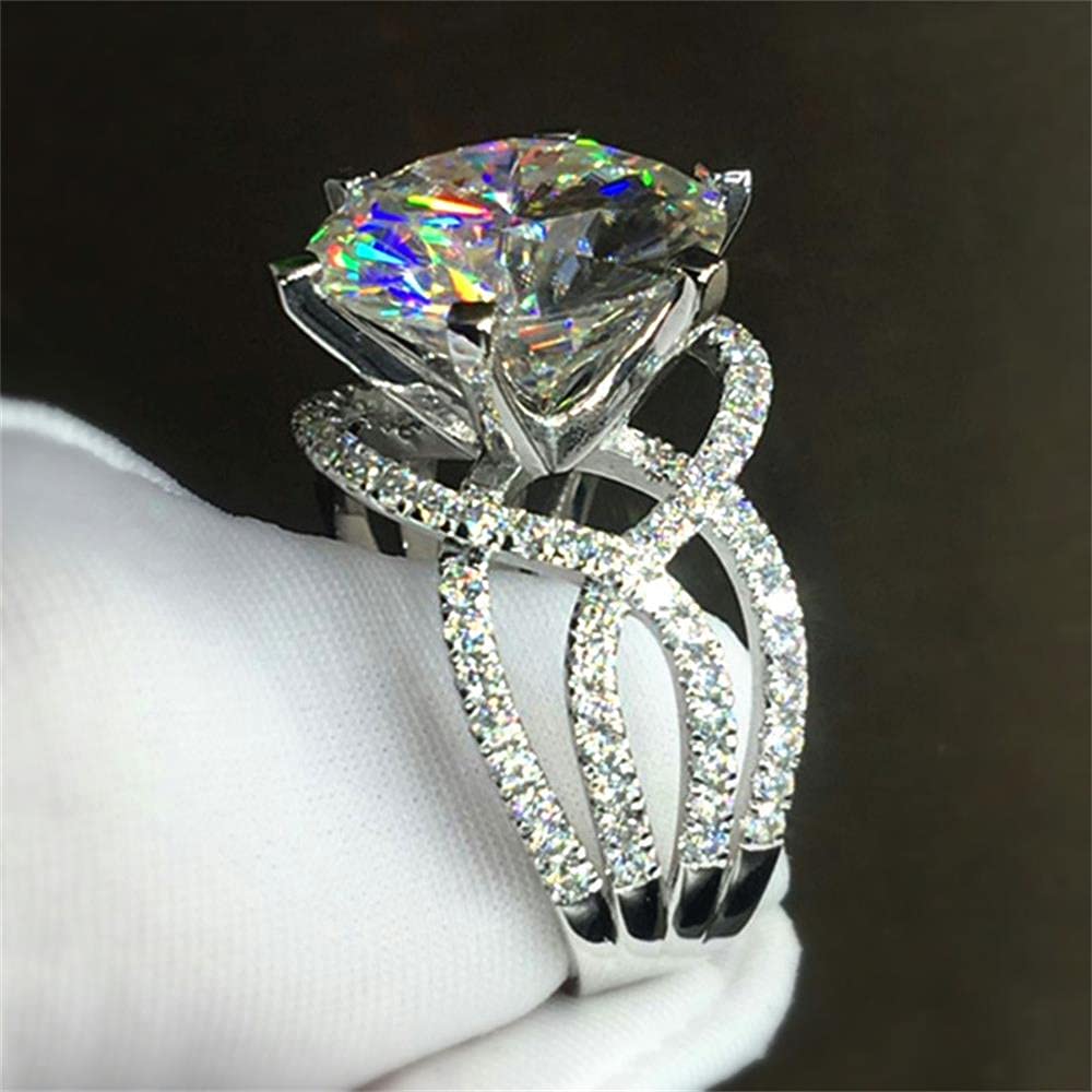 925 Sterling Silver Shiny Full Diamond Gemstone Ring - Cubic Zirconia CZ Multi Row Eternity Band - Engagement Wedding Ring for Women (Size 6) - Perfect for Anniversaries, Proposals & Special Occasions