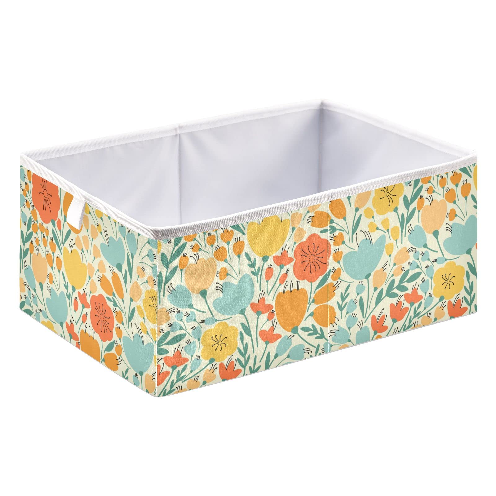 Foldable Collapsible Storage Baskets with Yellow Pink Flowers - 11 x 11 Inch Fabric Cube Bins for Pantry, Nursery, Closet & Home Organization | Perfect for Toys, Shelves & Space-Saving Storage