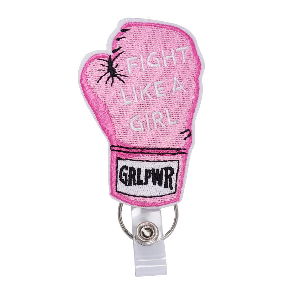 Reeleer Fighting Like a Girl Badge Reels - Retractable ID Badge Holder with Alligator Clip & Key Ring, 24 Inch Thick Pull Cord - Perfect for Nurses, Teachers, Healthcare Workers & Office Professionals