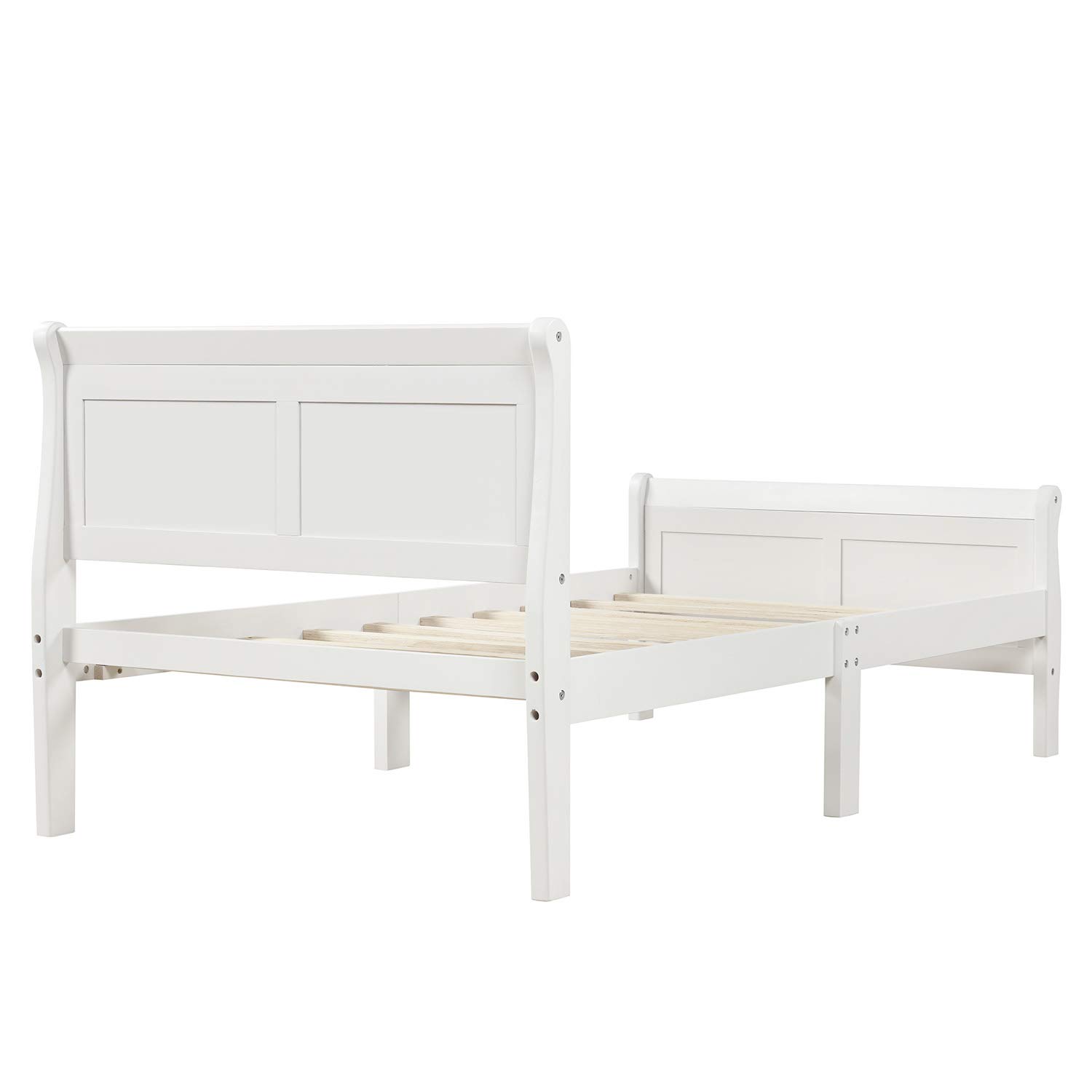 Quarte Twin Platform Bed - Solid Wood Bed Frame with Headboard & Footboard, Wood Slat Support for Kids, Teens & Adults (White + Wood) - Perfect for Bedrooms, Guest Rooms & Dormitories