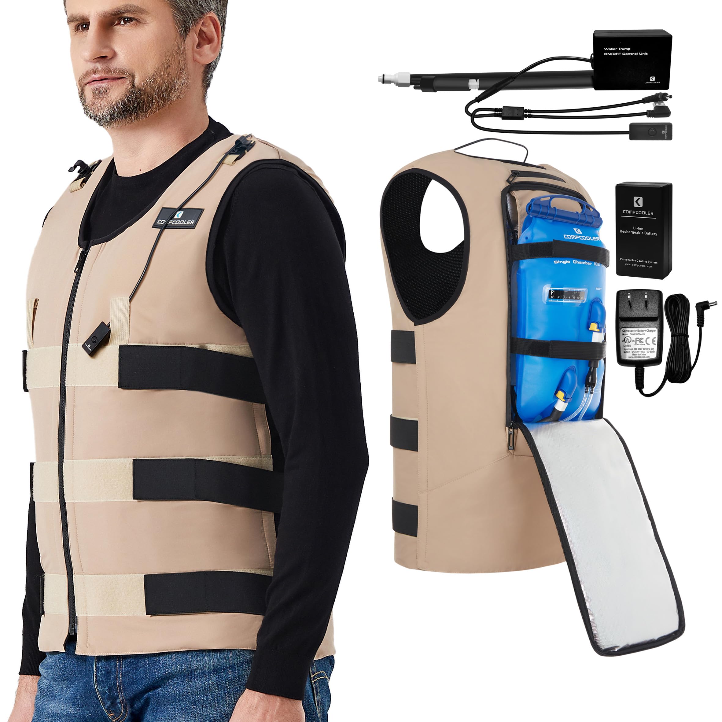 Biege UniVest ICE Cooling System - Lightweight Outerwear Cooling Vest with 2.5L Bladder & Flow Control - Perfect for Outdoor Work, Sports & Heat Relief