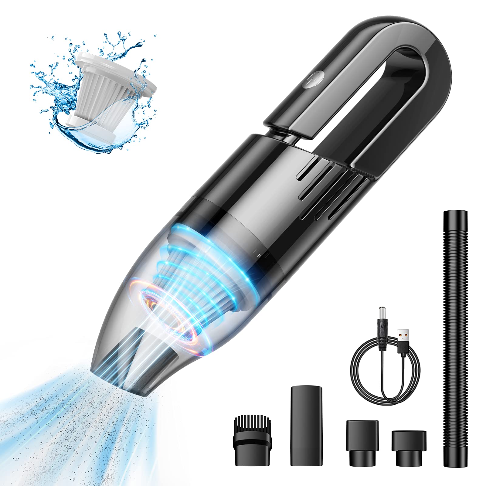 Cordless Handheld Vacuum Cleaner - Rechargeable Mini Vacuum for Car, Home, Office & Pet Hair | Portable Travel Cleaning Device (Black) | Perfect for Car Detailing, Quick Spills & Pet Hair Removal