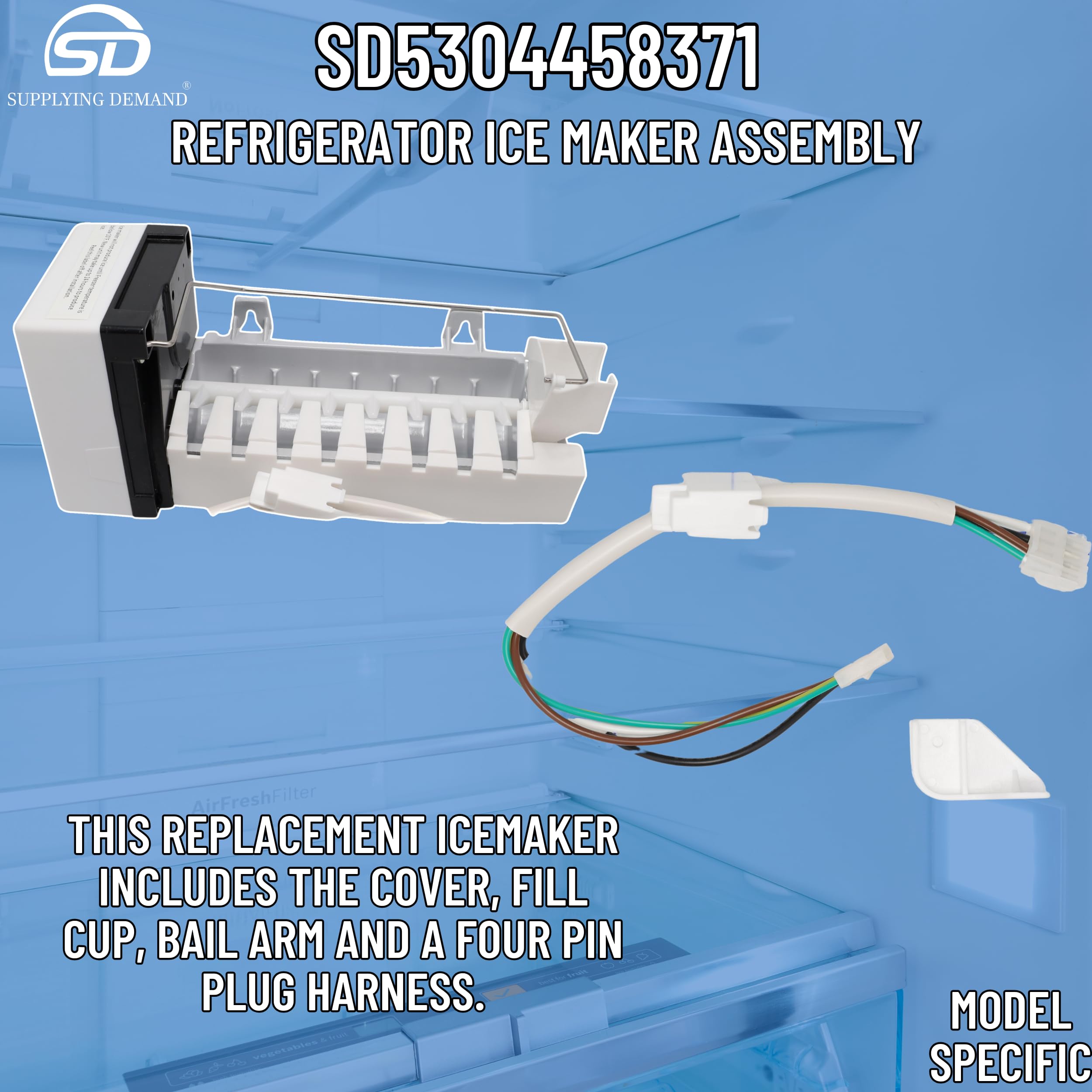 Replacement Refrigerator Ice Maker Assembly - Compatible with 1198681 & 240352407 - Perfect for Kitchen Appliance Repair & Home Maintenance