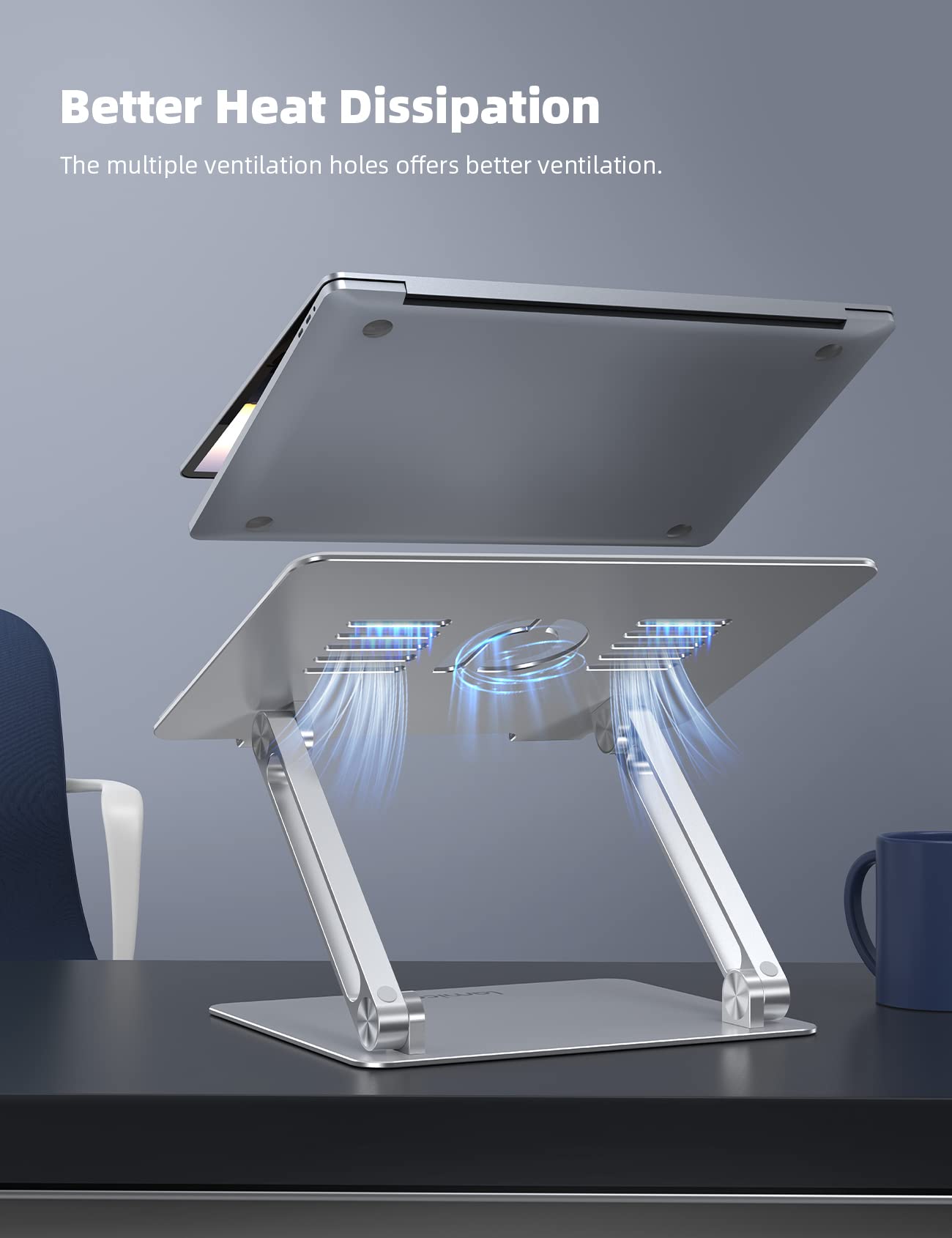 Ergonomic Adjustable Laptop Stand - Portable Aluminum Foldable Computer Riser for MacBook Air Pro, Dell XPS, HP (10-17.3'') - Silver | Perfect for Home Office, Gaming & Travel Workspaces