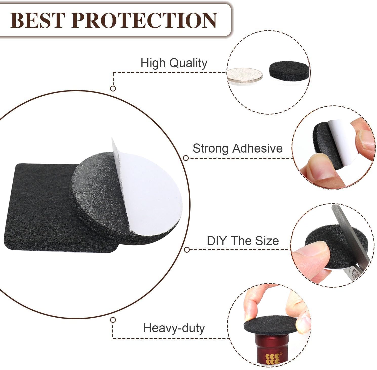Yelanon 24-Pack 2.5 Inch Premium Black Felt Furniture Pads for Hardwood Floors - Chair Leg Protectors, Scratch Prevention for Tables & Sofas - Perfect for Home, Office & Dining Room Furniture Protection