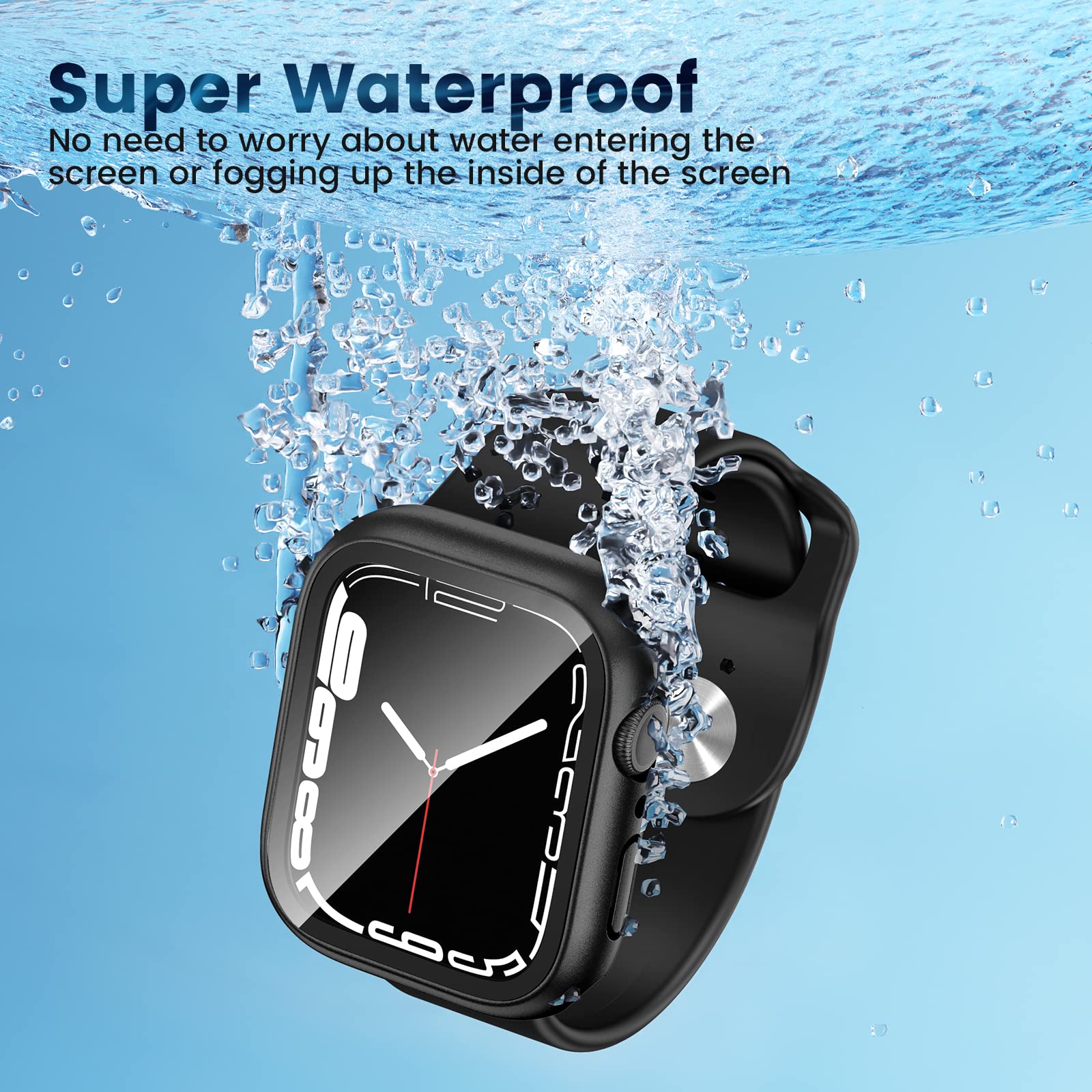 2 Pack Waterproof Case for Apple Watch Series 9/8/7 41mm - Shockproof Protective Cover with Built-in Tempered Glass Screen Protector, Front & Back Bumper for iWatch (Black) - Perfect for Swimming, Sports & Outdoor Activities