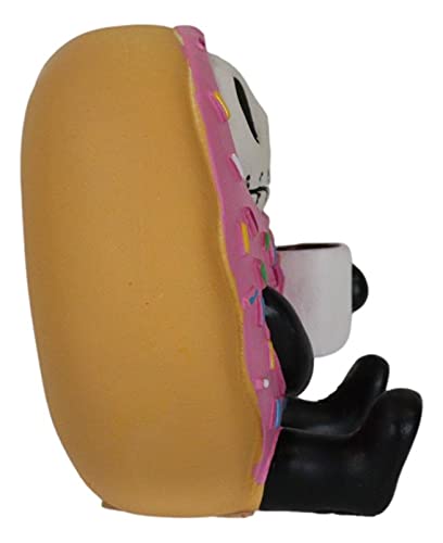 Ebros Gift Furrybones Donatsu Strawberry Sprinkles Donut Skeleton with Milk Figurine - Cute Skull & Bone Collectible for Halloween Decor, Gothic Home Decor, or Kawaii Desk Accessory