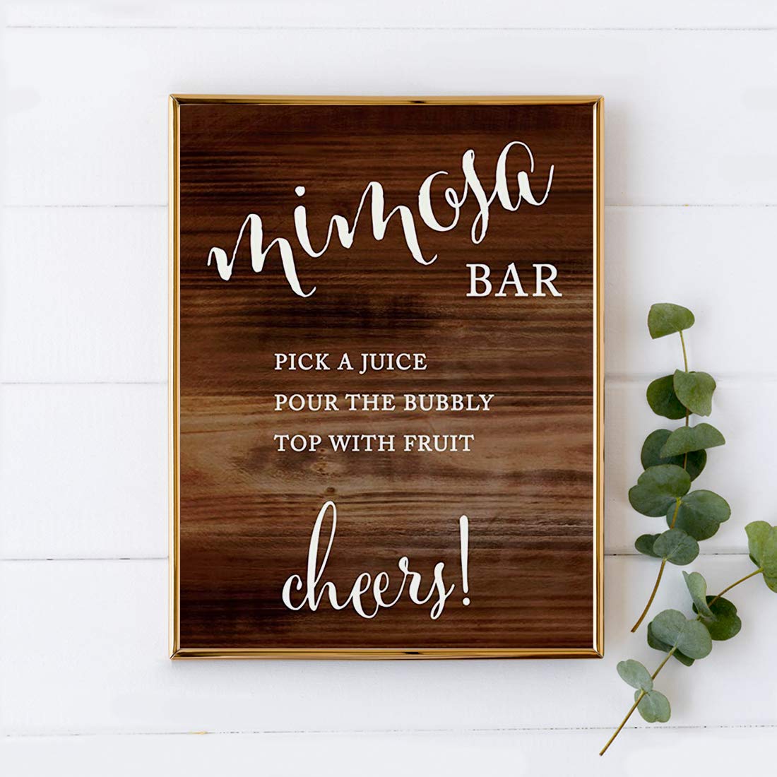 Rustic Wood Wedding Party Sign - 8.5x11 Inch DIY Mimosa Bar Sign for Champagne & Juice - Unframed Dessert Table Decor - Perfect for Bridal Showers, Receptions & Anniversary Celebrations