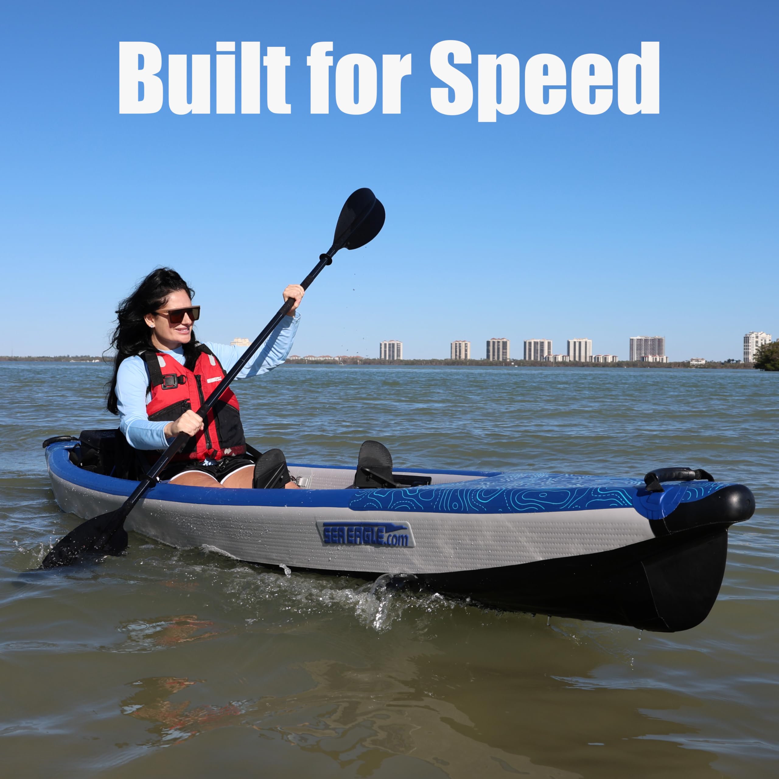 Sea Eagle RazorLite Inflatable Kayak - Lightweight Drop Stitch High-Speed Touring Kayak for Solo or Tandem Use - Includes Tall Back Seats, Paddles, Backpack, Skeg & Pump - Perfect for Lakes, Rivers & Ocean Adventures