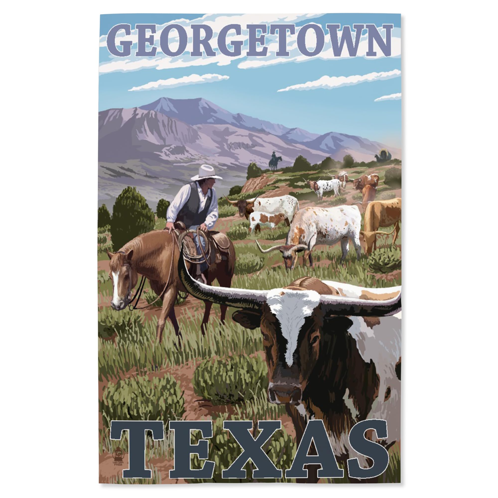 Lantern Press 16x24 Inch Giclee Art Print - Georgetown Texas Longhorns Wall Decor for Living Room, Bedroom & Office | Premium Canvas Artwork for Home & Business Interiors
