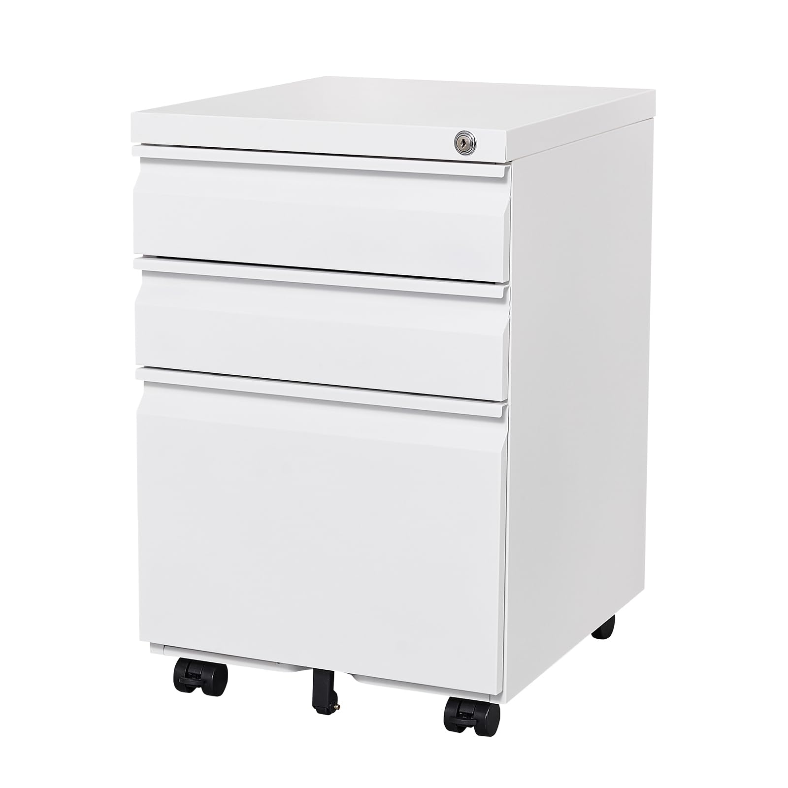 3 Drawer Mobile File Cabinet with Lock & Wheels - Anti-Tilt Metal Vertical Filing Cabinet for Office - Rolling Desk Storage for Letter/Legal Size Documents - Perfect for Home Office & Workspace Organization (White)