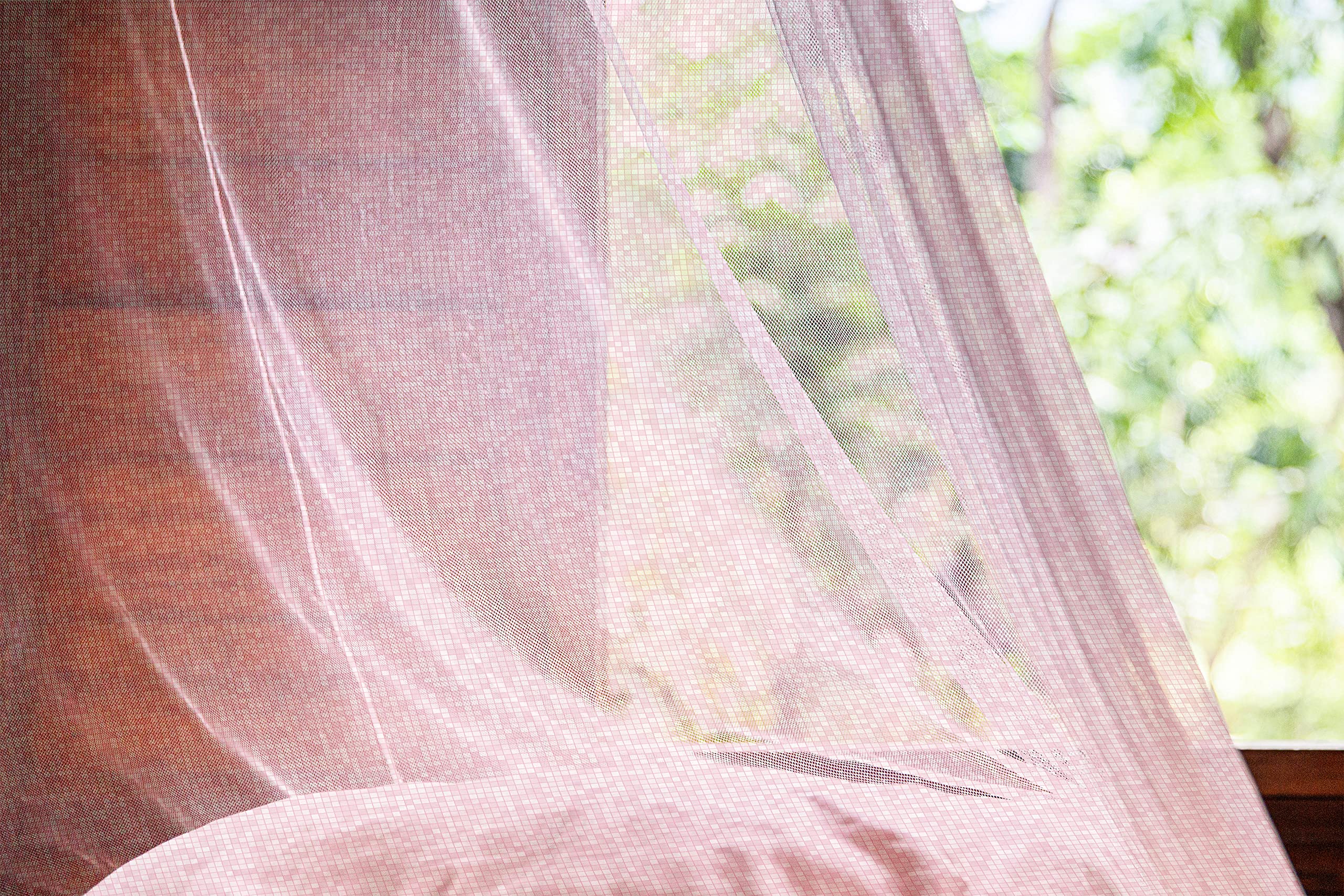 Ambesonne Pink and White Tulle Curtains - Sheer Rod Pocket Drapes with Gingham Mosaic Tile Design, 108