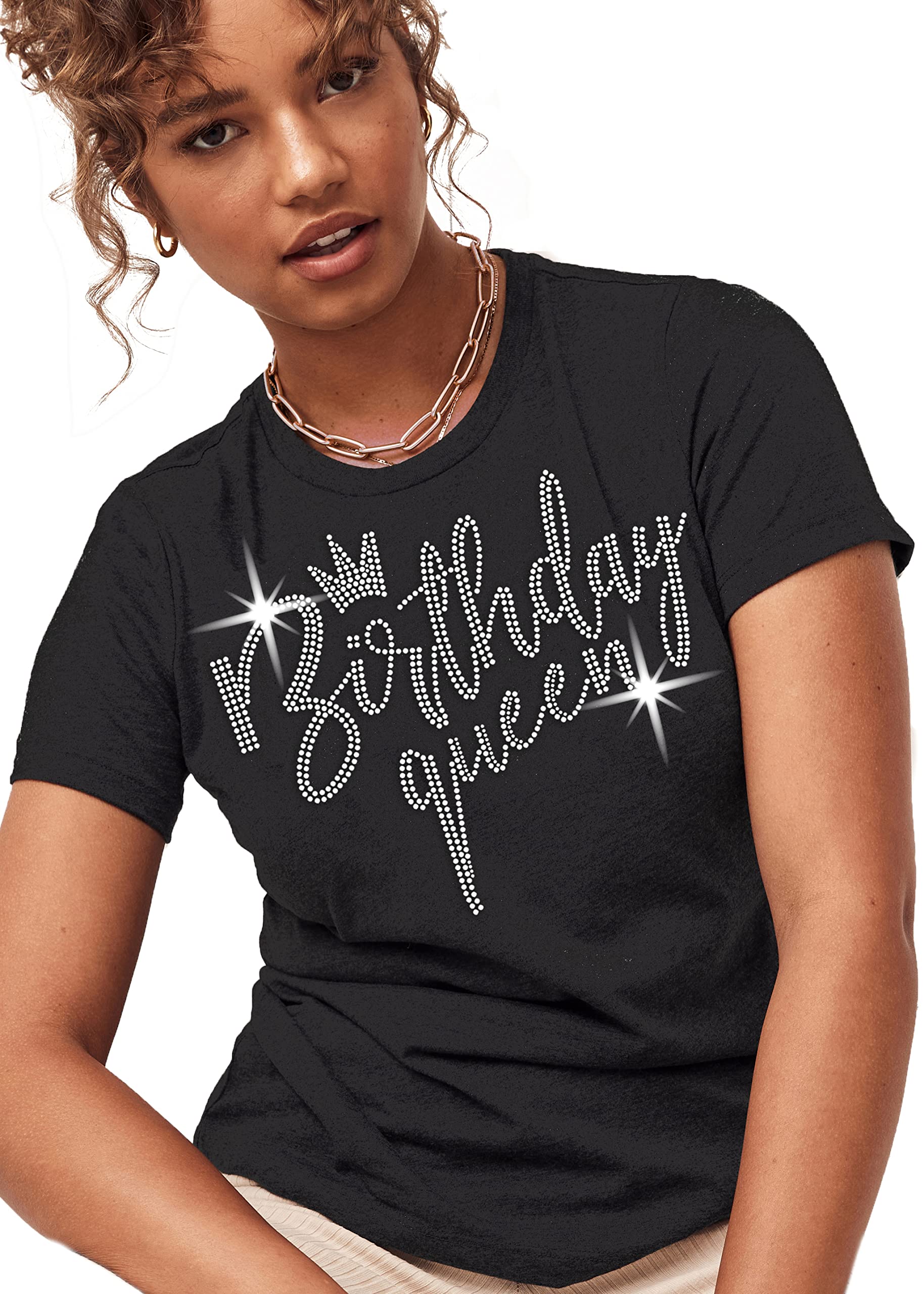 Sparkling Rhinestone Birthday Sash Shirts for Women - Elegant Birthday Queen & Squad T-Shirts - Perfect Birthday Gifts for Women | Great for Parties, Bachelorette & Girls Night Out