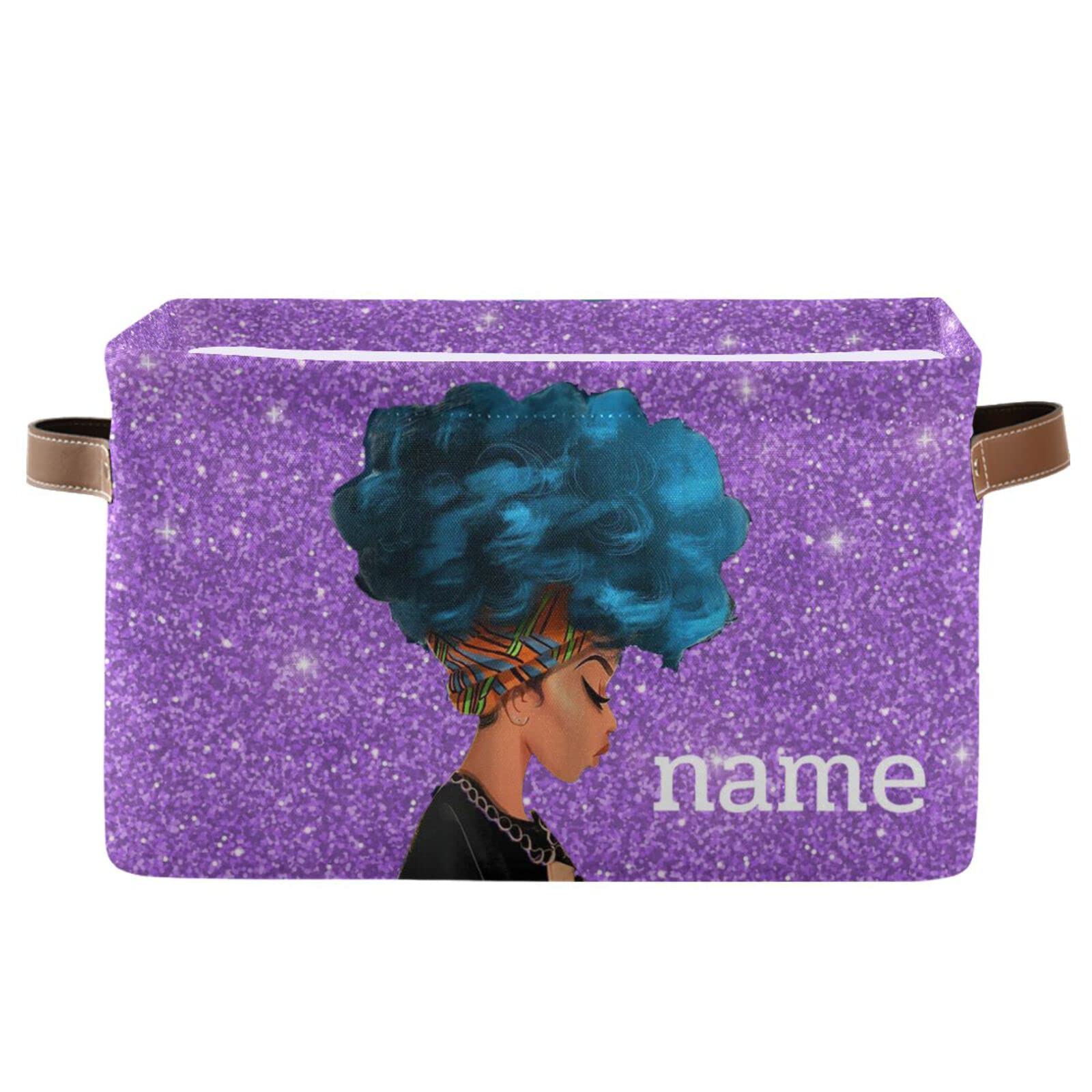 Violet Glitter Personalized Storage Bins - Custom Storage Cubes & Organizer Box for African American Homes - Perfect for Closet, Shelf, Nursery & Toy Organization (Home Decor, Gift Idea)