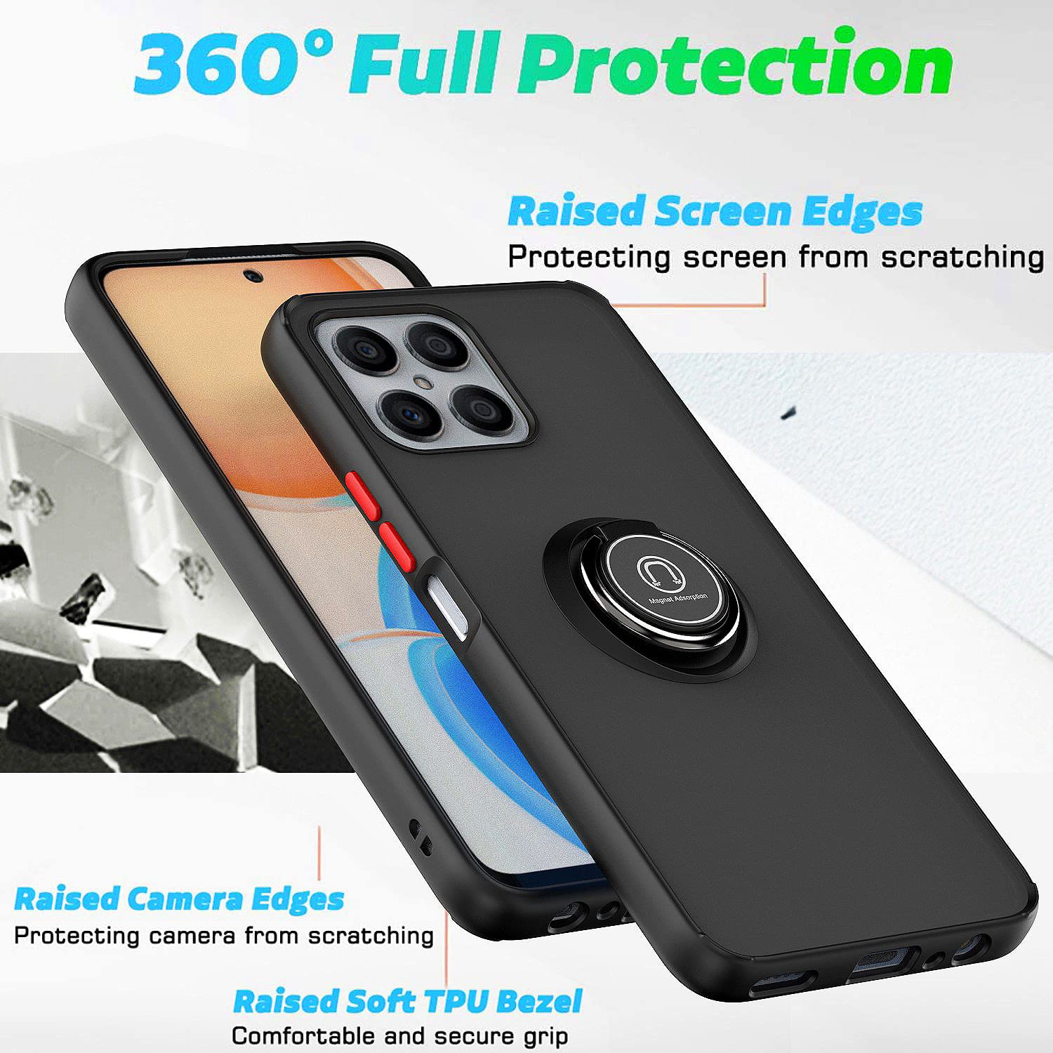 **Joie & Joho Heavy Duty Shockproof Protective Case for Honor X8 - Built-in 360° Ring Holder & Kickstand, Full Body Protection, Sky Blue - Perfect for Work, Travel, and Everyday Use**