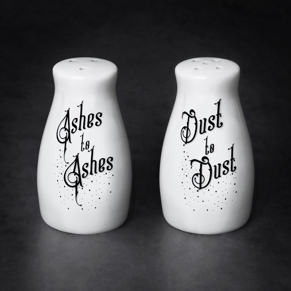 Premium Ashes and Dust Themed Salt and Pepper Shakers Set - Vintage Style Ceramic Spice Dispensers for Kitchen, Dining Table, and Gothic Home Decor