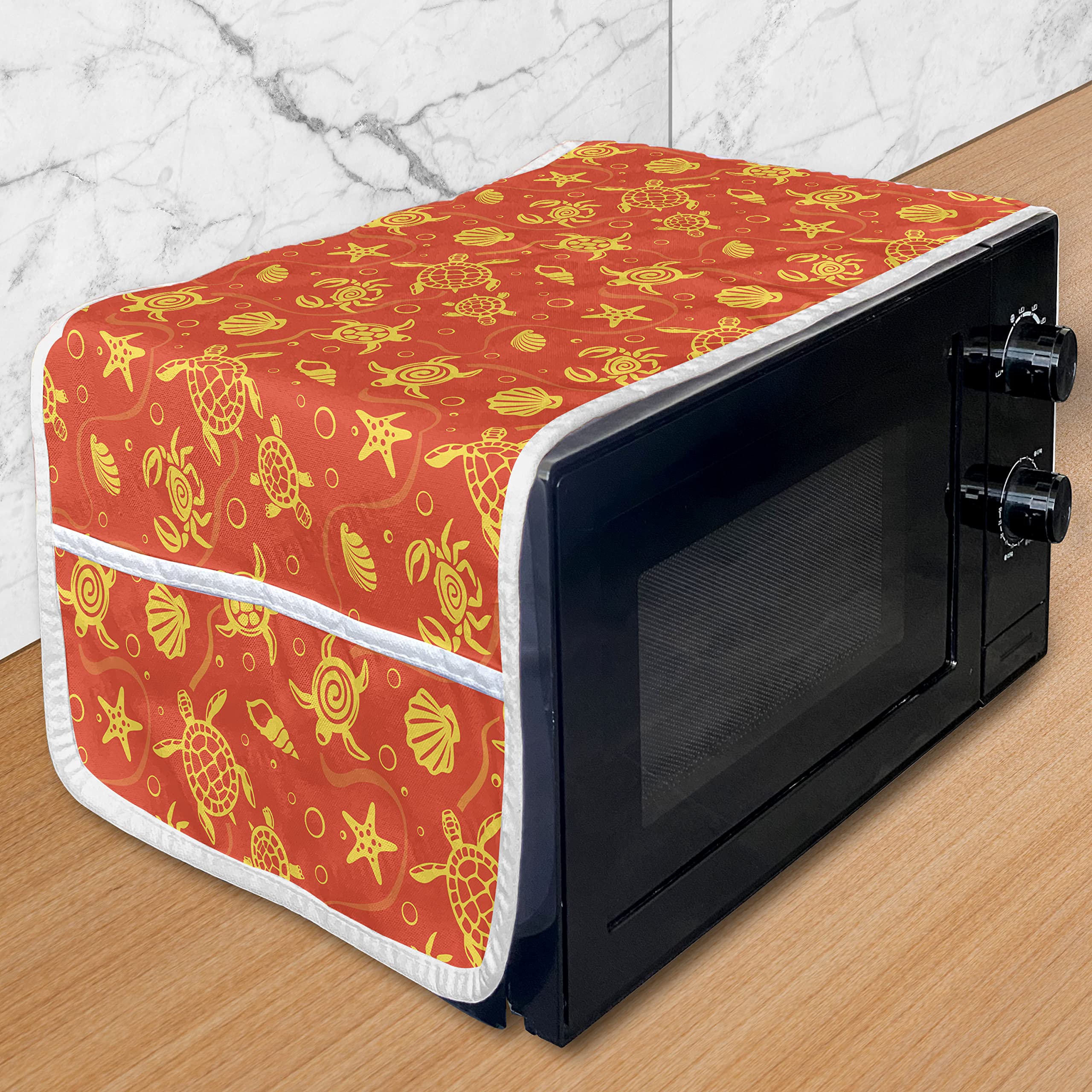 Ambesonne Orange Microwave Cover - Waterproof Kitchen Organizer with Pockets, 36