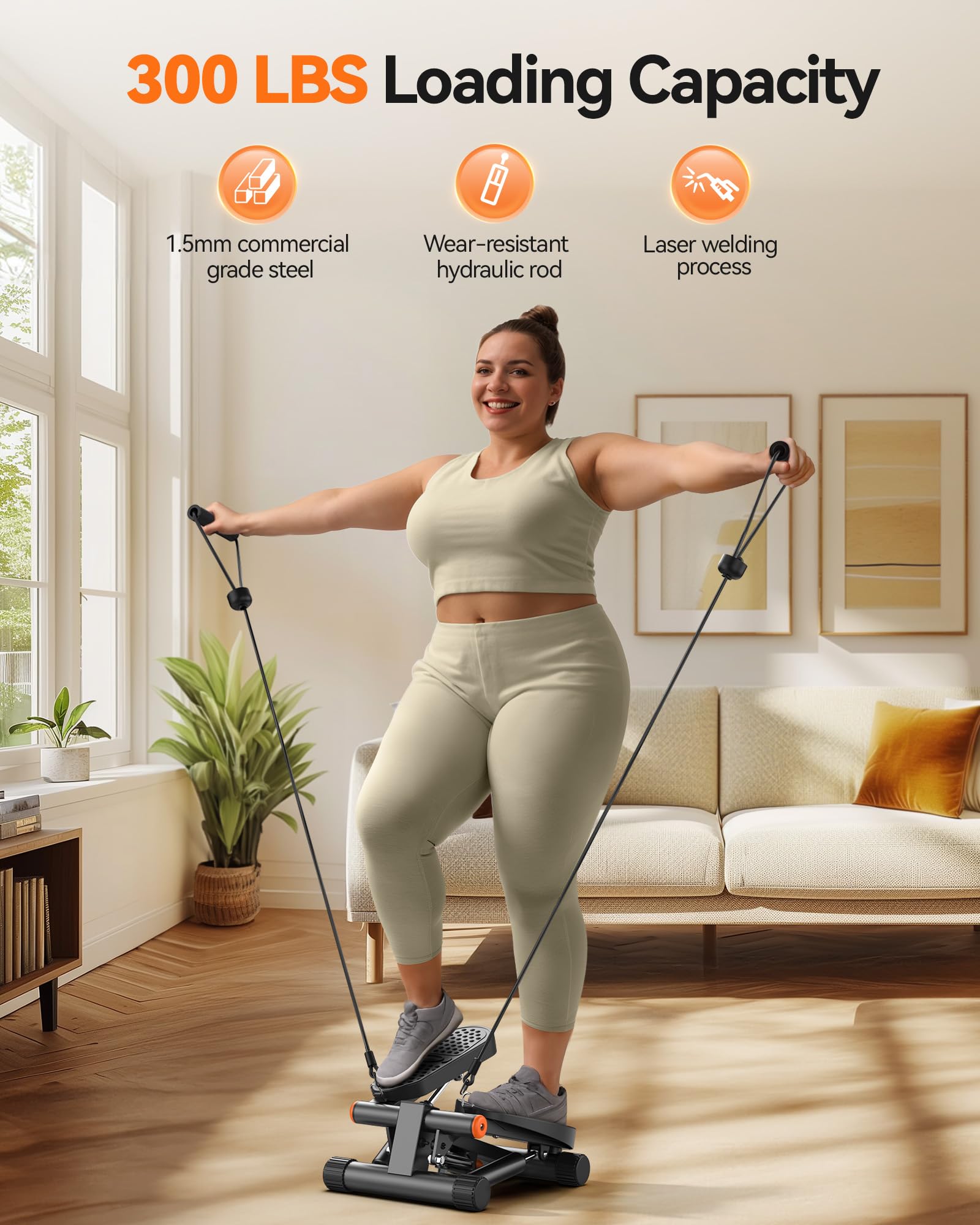 Niceday Mini Stair Stepper with Resistance Bands - 300LBS Capacity Hydraulic Fitness Stepper with LCD Monitor for Home Workout | Cardio Exercise Equipment for Weight Loss & Toning | Perfect for Small Spaces & Apartment Workouts