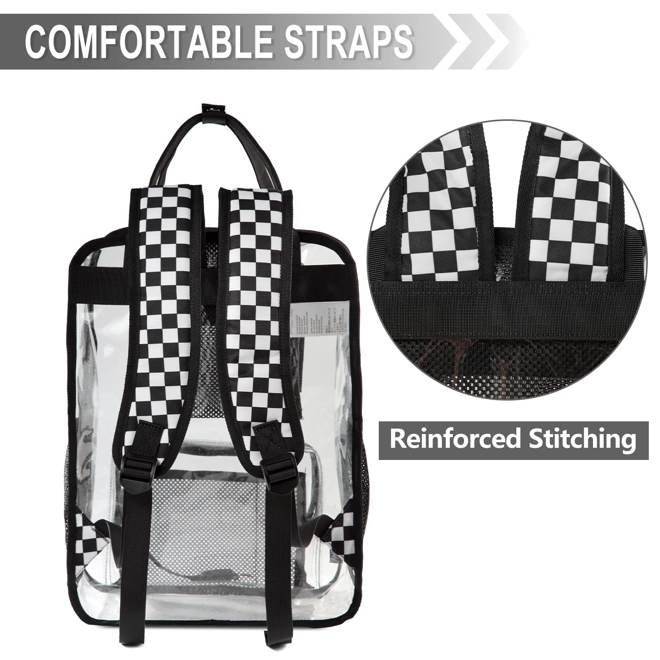 VASCHY Heavy Duty Clear Backpack - Transparent See Through School Bookbag for Students, Travel & Security Check - Durable Waterproof College Backpack for Work, Gym & Airport Security