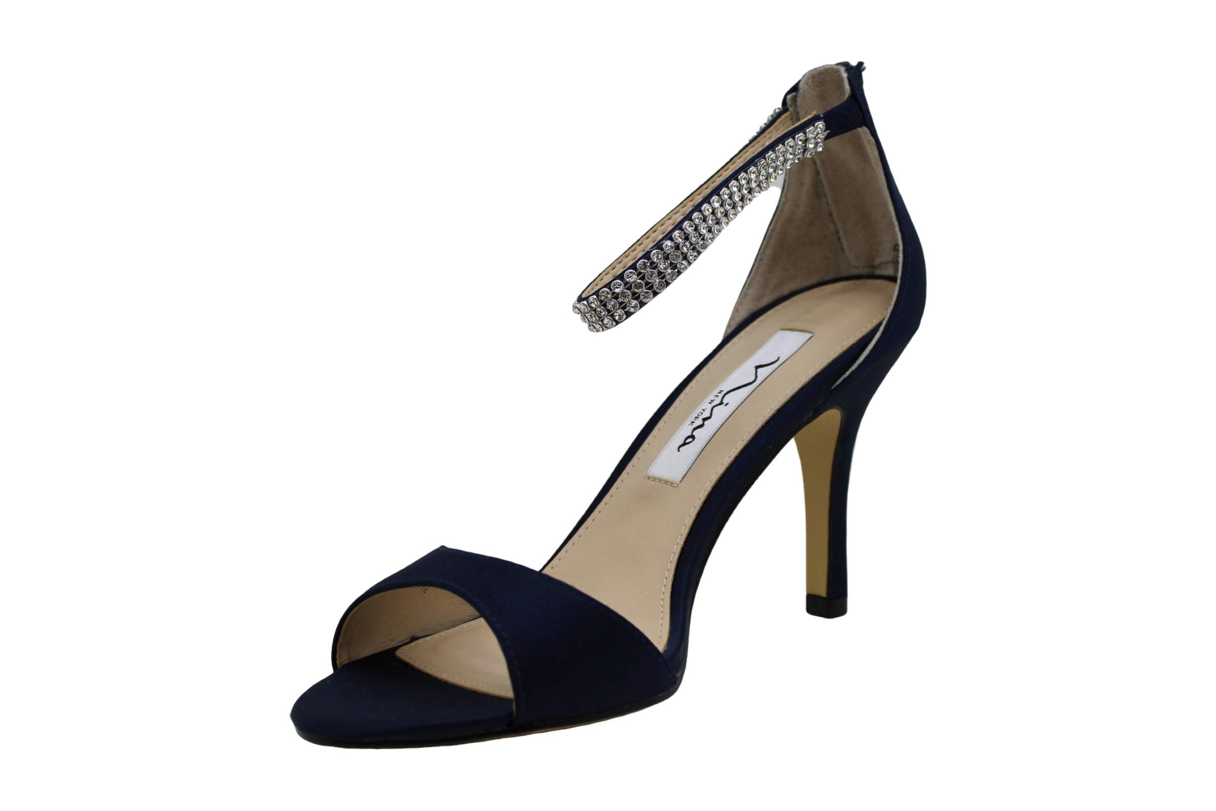 NINA Women's Volanda Rhinestone Ankle Strap Evening Dress Sandals - 3 Inch High Heel Party Shoes for Prom, Wedding & Formal Events - Blue