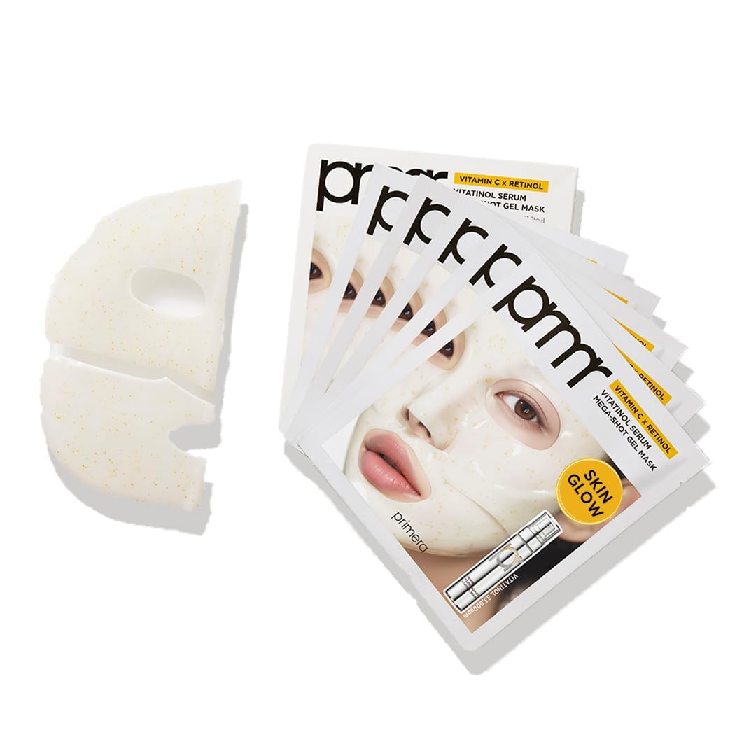 PRIMERA PRMR Vitatinol Serum Gel Mask - Overnight Vitamin C & Retinol Face Mask for Collagen Synthesis, Pore Tightening, Firming & Hydration (34g x 5 Pack) | Brightening & Anti-Aging Skincare for Night Routine