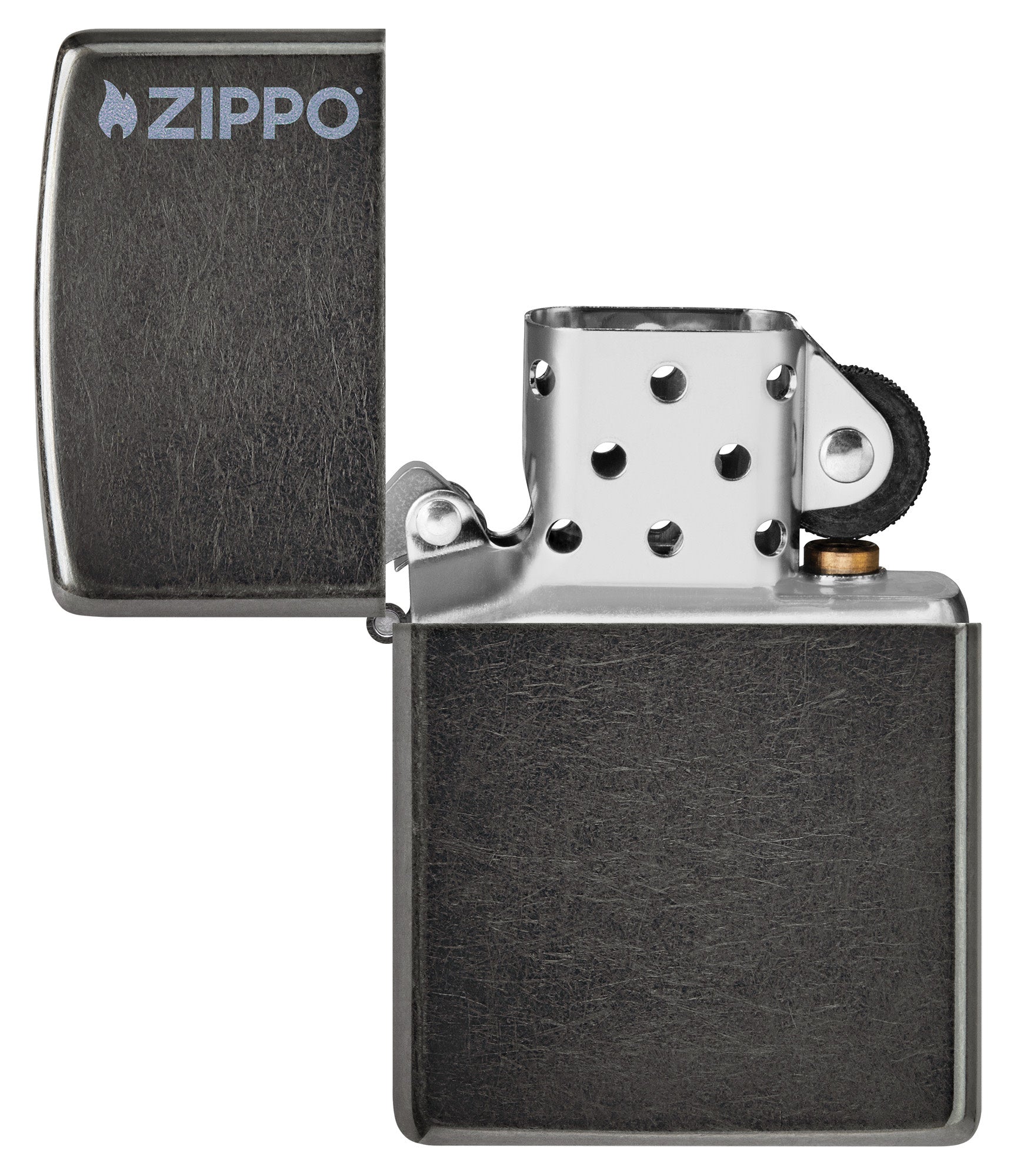 Classic Grey Zippo Logo Lighter - Windproof Refillable Metal Lighter for Outdoor Camping, Hiking & Everyday Use