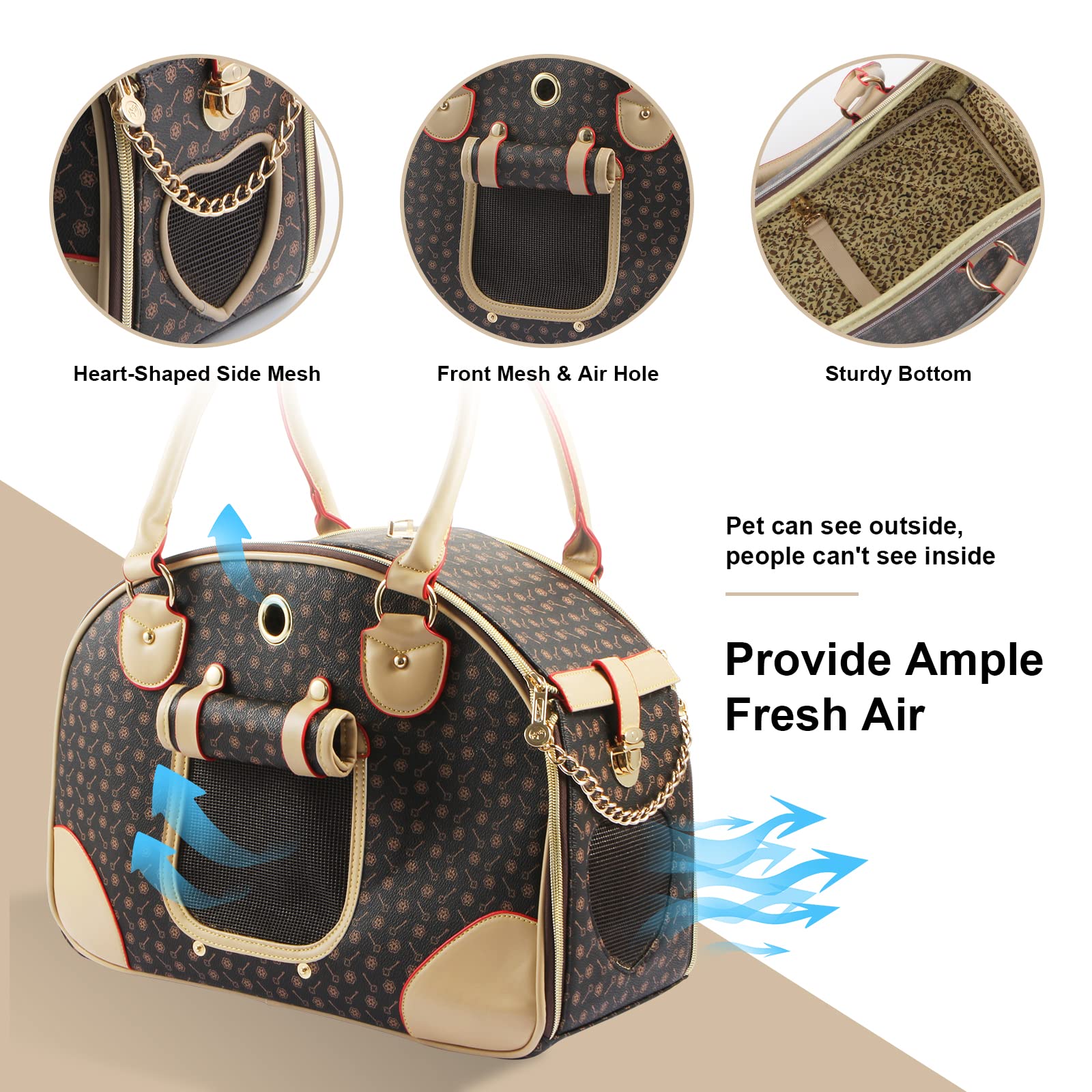 Premium PU Leather Pet Carrier Tote Bag for Dogs & Cats - Large Brown Hiking Backpack, Fashionable Handbag Purse for Travel, Outdoor Adventures & Daily Walks