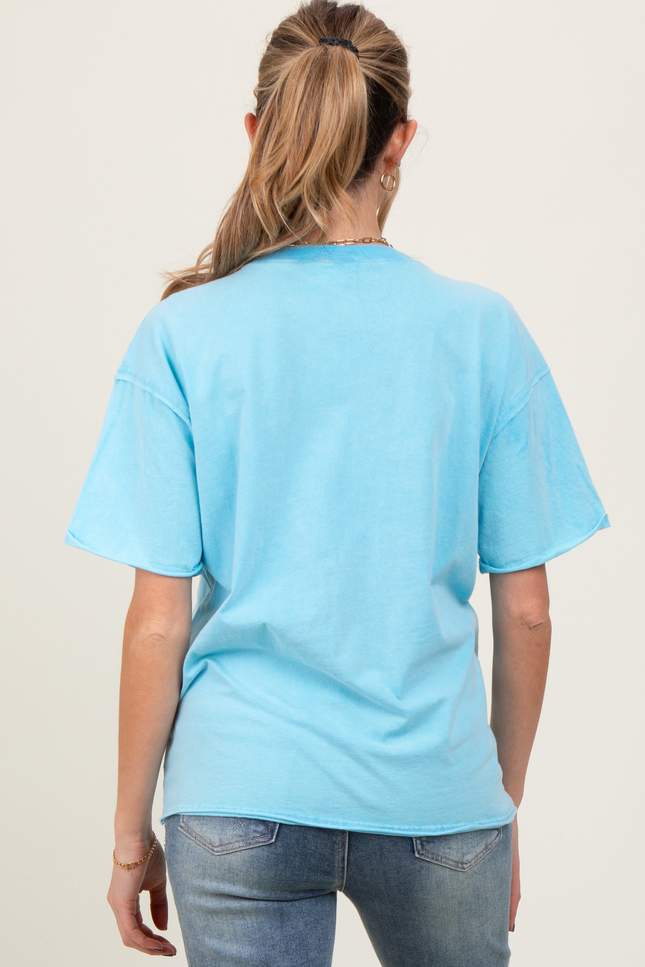 Aqua Short Sleeve Maternity Tunic Top with Front Pocket - Comfortable Pregnancy Clothes for Casual Wear & Nursing