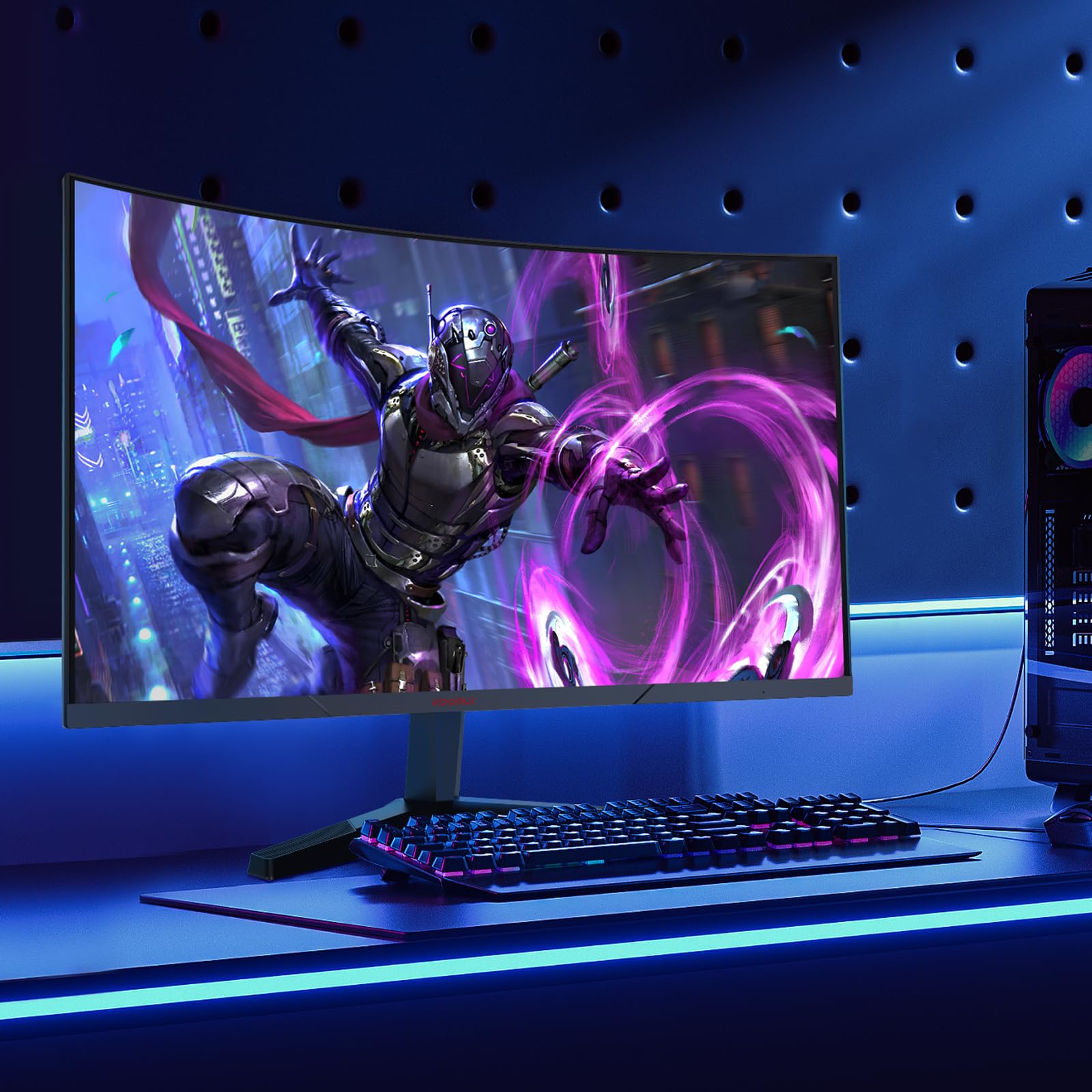 KOORUI 27 Inch Curved Gaming Monitor - QHD 2560x1440, 144Hz Refresh Rate, 1ms Response Time, 1800R VA Panel, Adaptive Sync, DP1.2 & Dual HDMI Ports, Ultra-Thin Bezel, Tilt Adjustable, Eye Care Technology - Perfect for Esports, PC Gaming & Home Office Setup