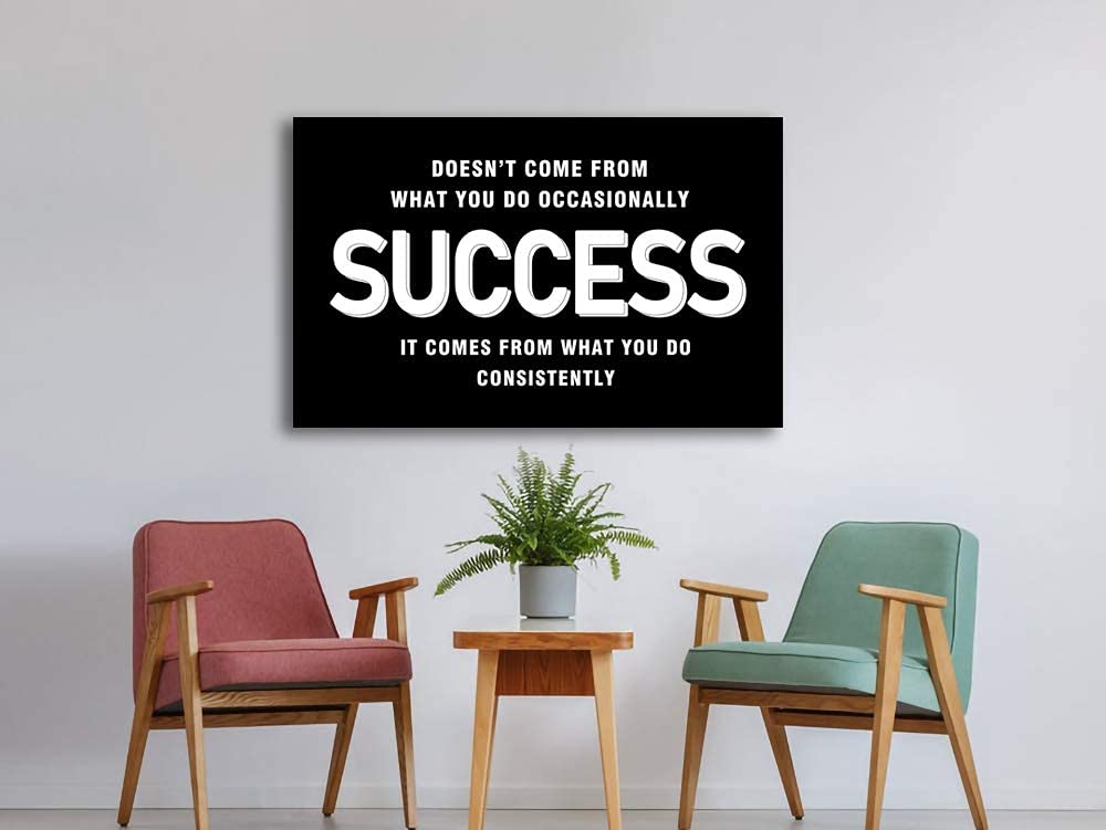 Success Wall Art - Motivational & Inspirational Poster Quotes for Home & Office Decor - Canvas Print Framed Ready to Hang - Perfect for Living Room, Bedroom, Office & Bathroom Decorations