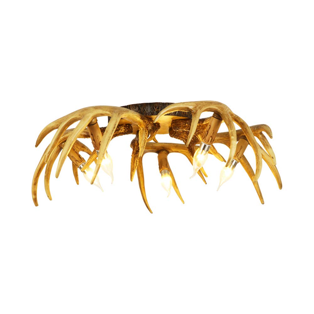 Rustic Antler Flush Mount Ceiling Light Fixture - LED Resin Chandelier for Living Room, Restaurant, Cafe - Perfect for Farmhouse, Lodge & Cabin Decor